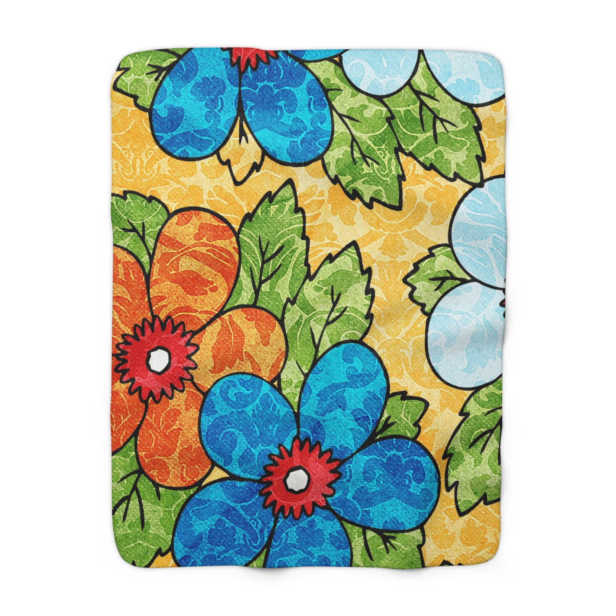 Groovy Yellow Floral Kl Sherpa Fleece Blanket, Artsulli - Art is Long, Life is Short, Home Decor, Size, 50" × 60", , , , , 29688387911693856209