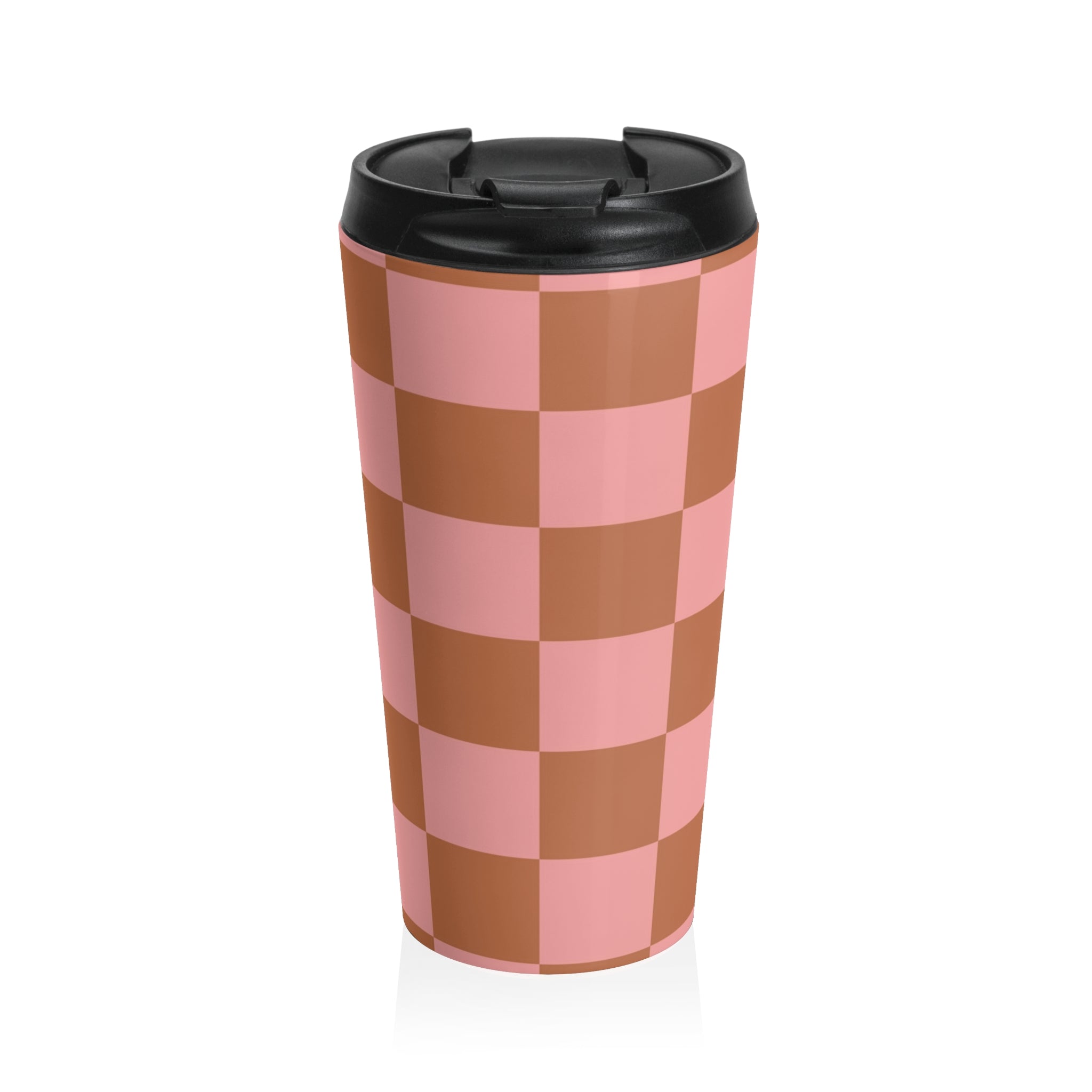 Chessboard Pink and Brown Stainless Steel Travel Mug, Artsulli - Art is Long, Life is Short, Mug, Size, 15oz, , , , , 94147520661227840814