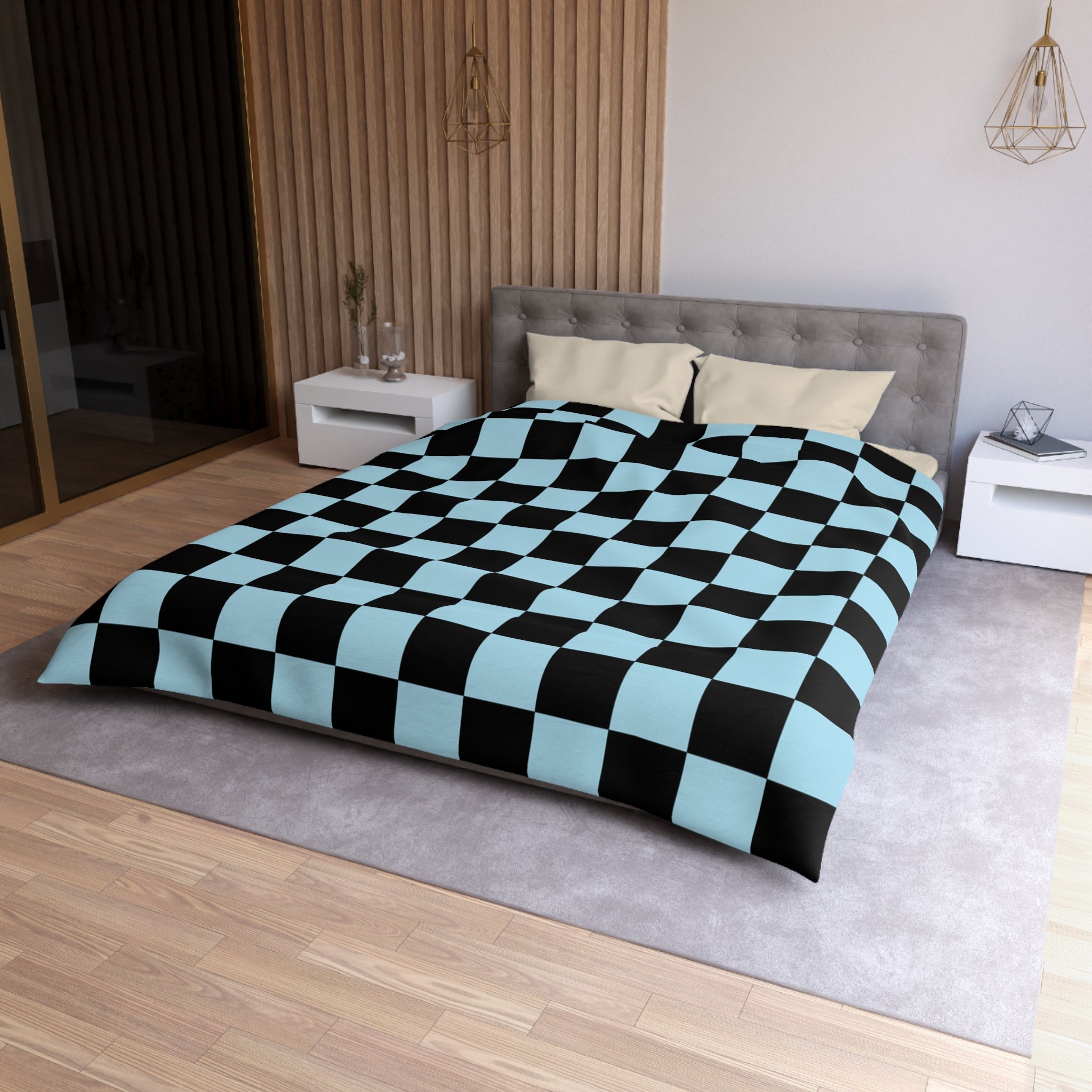 Checkerboard Black and Blue Microfiber Duvet Cover, Artsulli - Art is Long, Life is Short, Home Decor, , , , , , , 