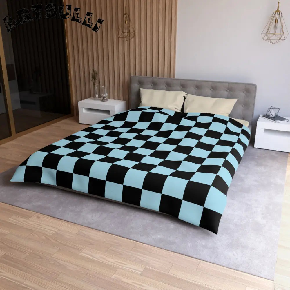 JAKKOUTTHEBXX Checkerboard Black and Blue Microfiber Duvet Cover