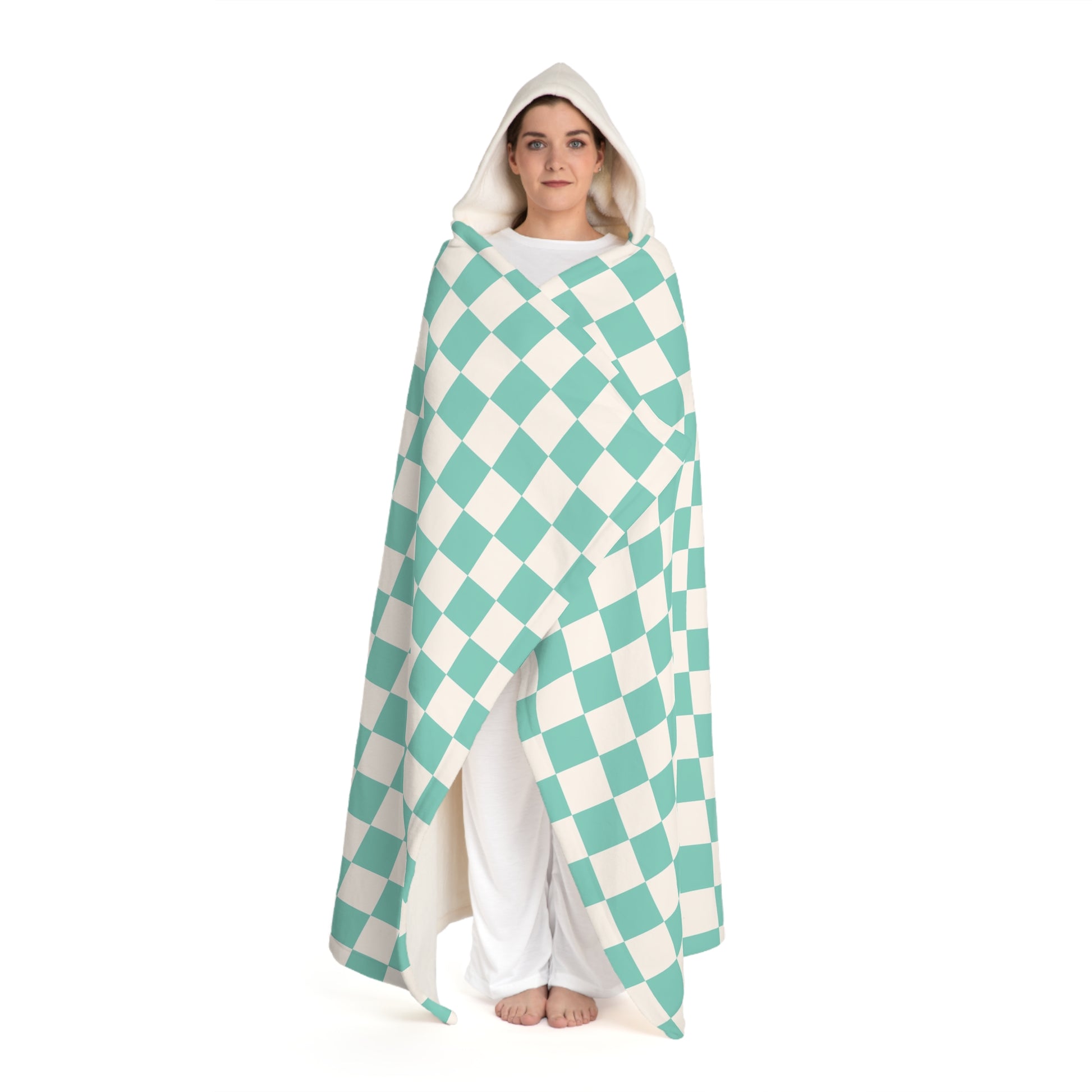 Checkerboard II Light Green  Hooded Sherpa Fleece Blanket, Artsulli - Art is Long, Life is Short, All Over Prints, , , , , , , 