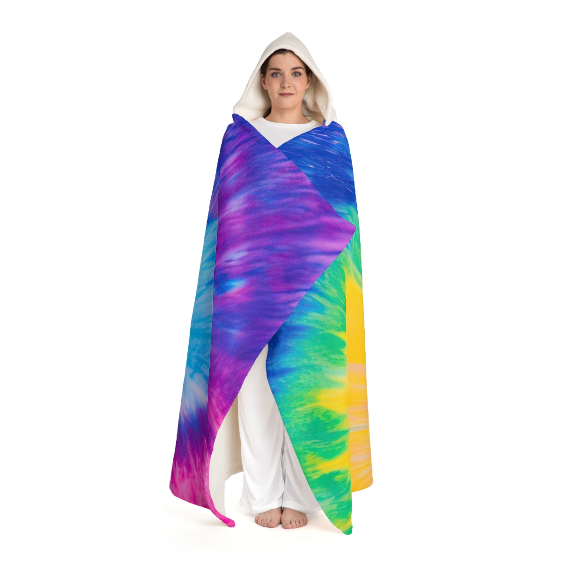 Psychedelic Tie Dye Hooded Sherpa Fleece Blanket, Artsulli - Art is Long, Life is Short, All Over Prints, , , , , , , 