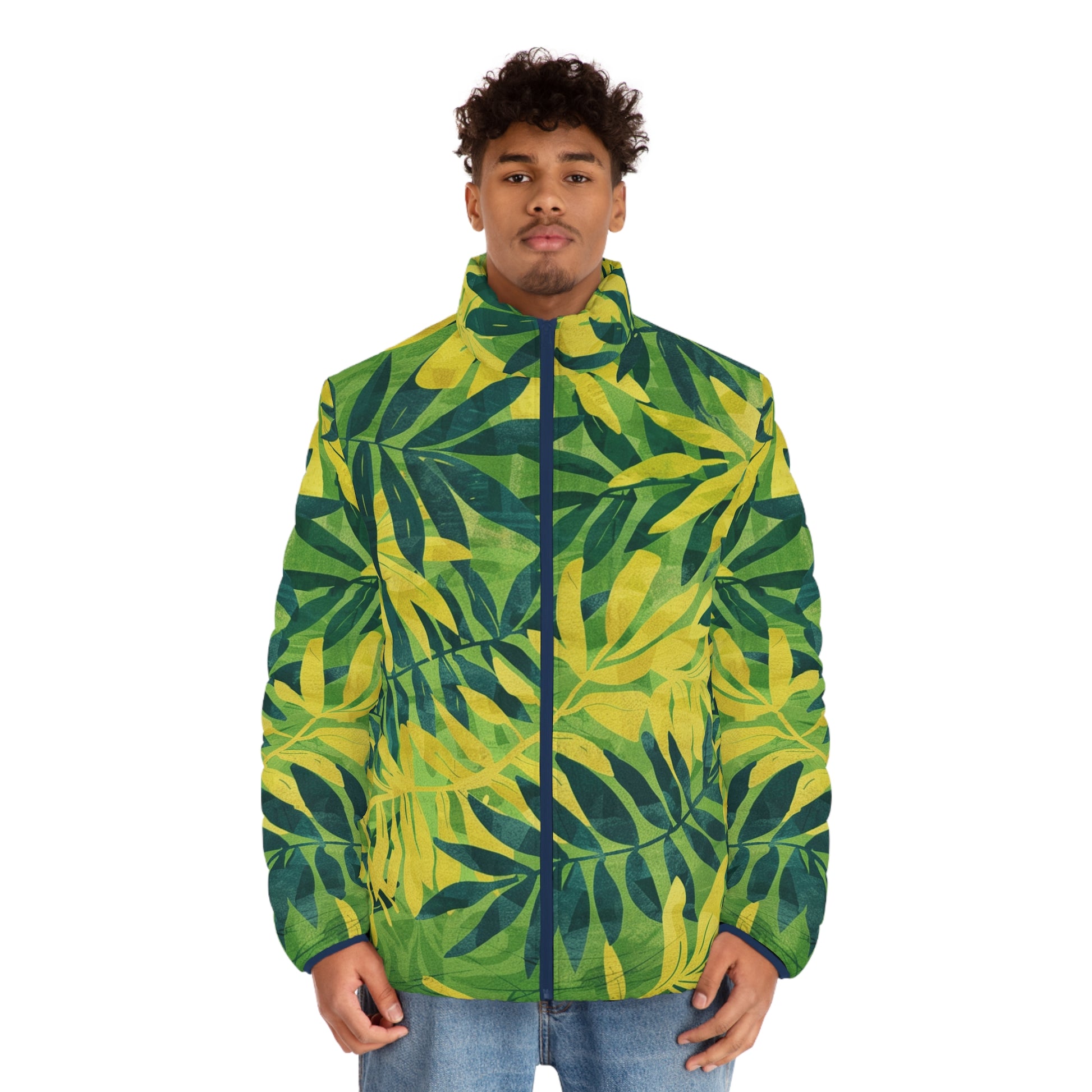 Green Leaf x Yellow Leaf x Tropical x Jungle Men's Puffer Jacket (AOP), Artsulli - Art is Long, Life is Short, All Over Prints, , , , , , , 