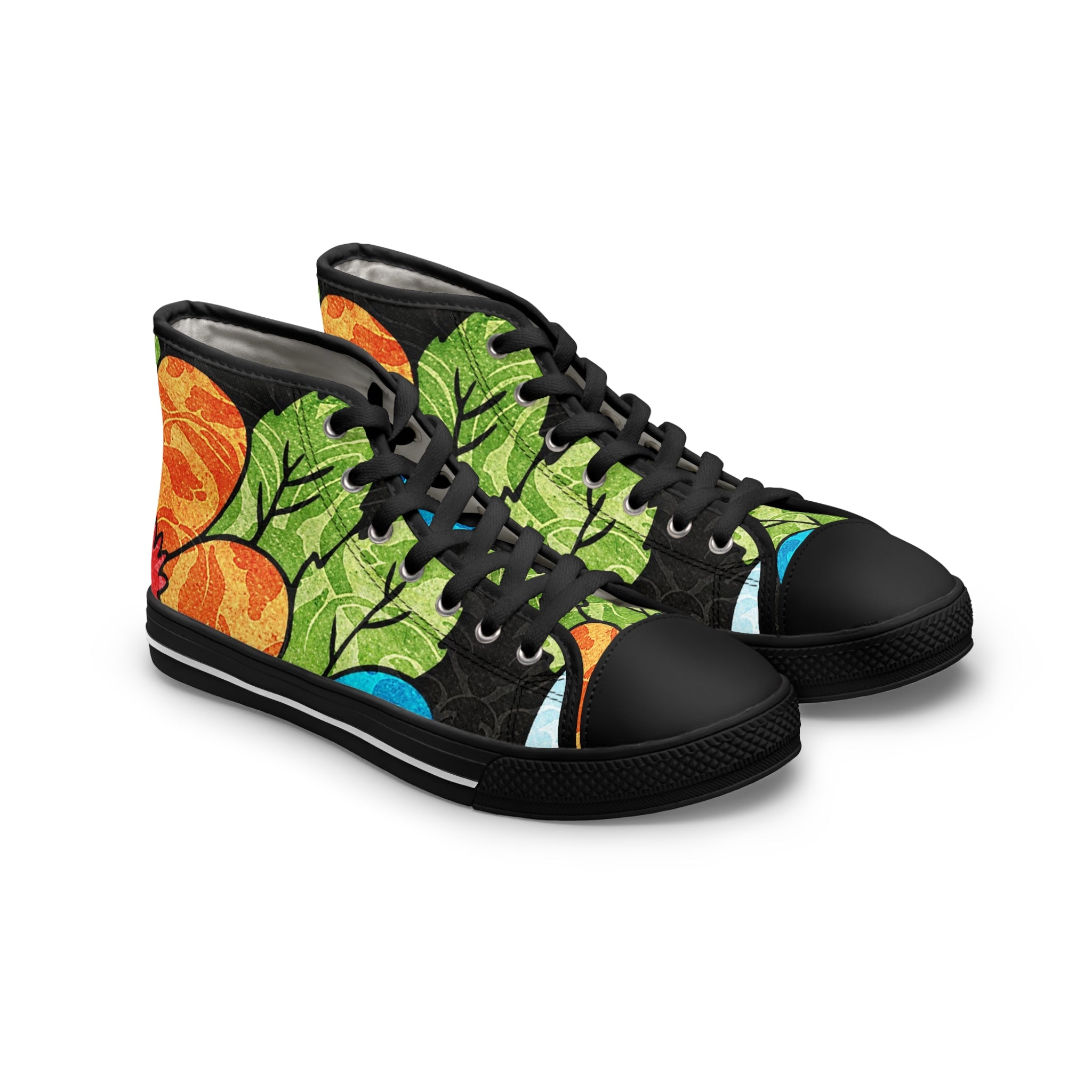 Groovy Black Floral Kl Women's High Top Sneakers, Artsulli - Art is Long, Life is Short, Shoes, Size, US 5.5, Color, Black sole, , , 89916905760107149473