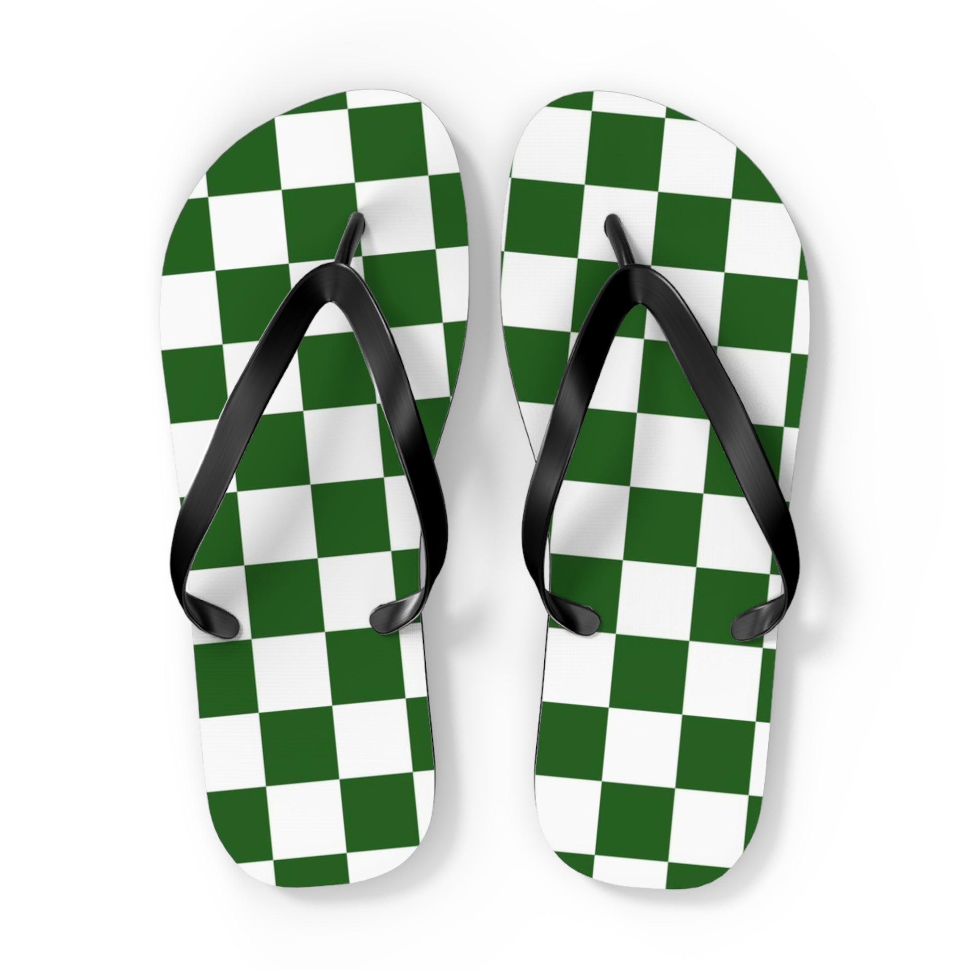 Checkerboard White and Dark Green Flip Flops, Artsulli - Art is Long, Life is Short, Shoes, Size, XL, Color, Black sole, , , 22063295953098491787