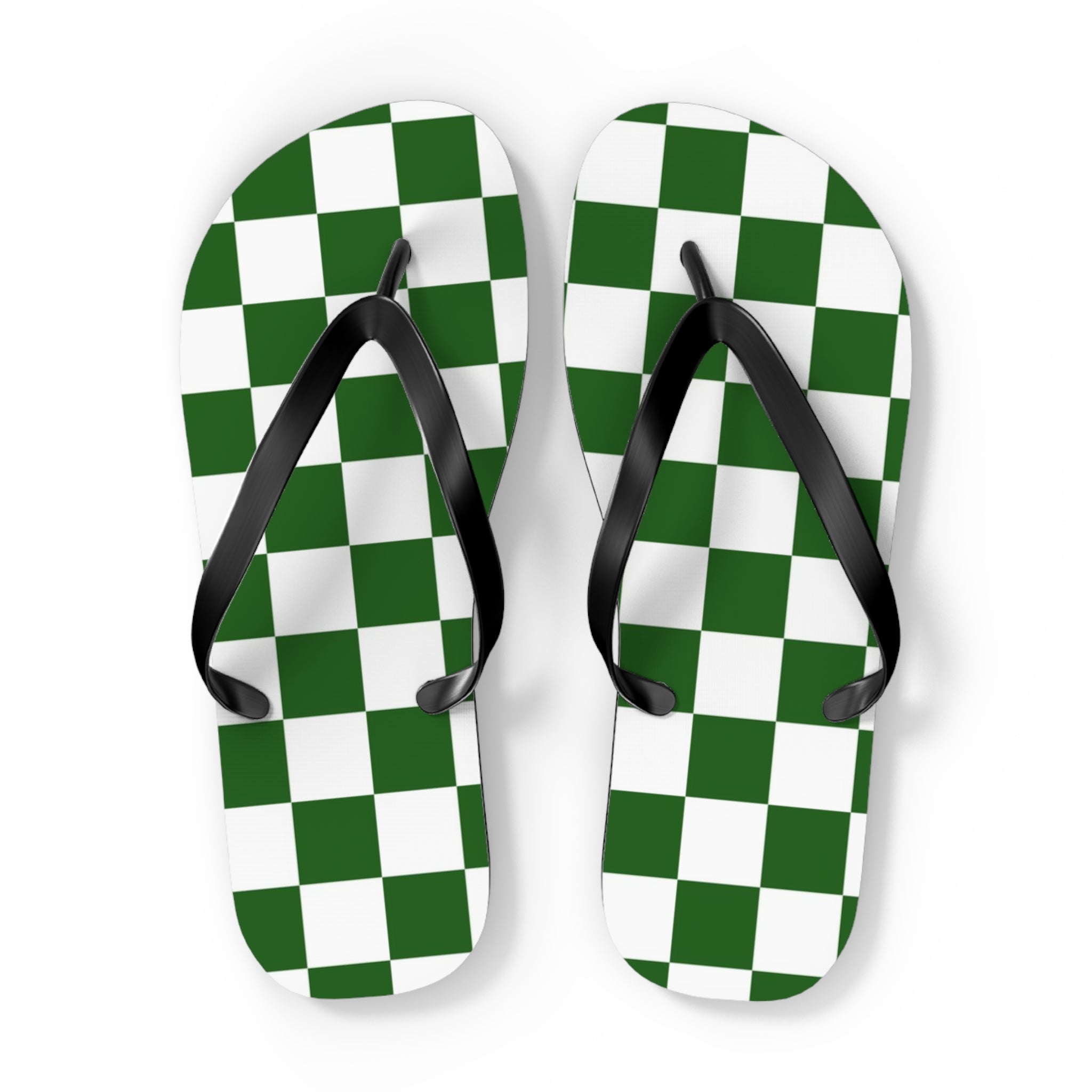 Checkerboard White and Dark Green Flip Flops, Artsulli - Art is Long, Life is Short, Shoes, Size, XL, Color, Black sole, , , 22063295953098491787