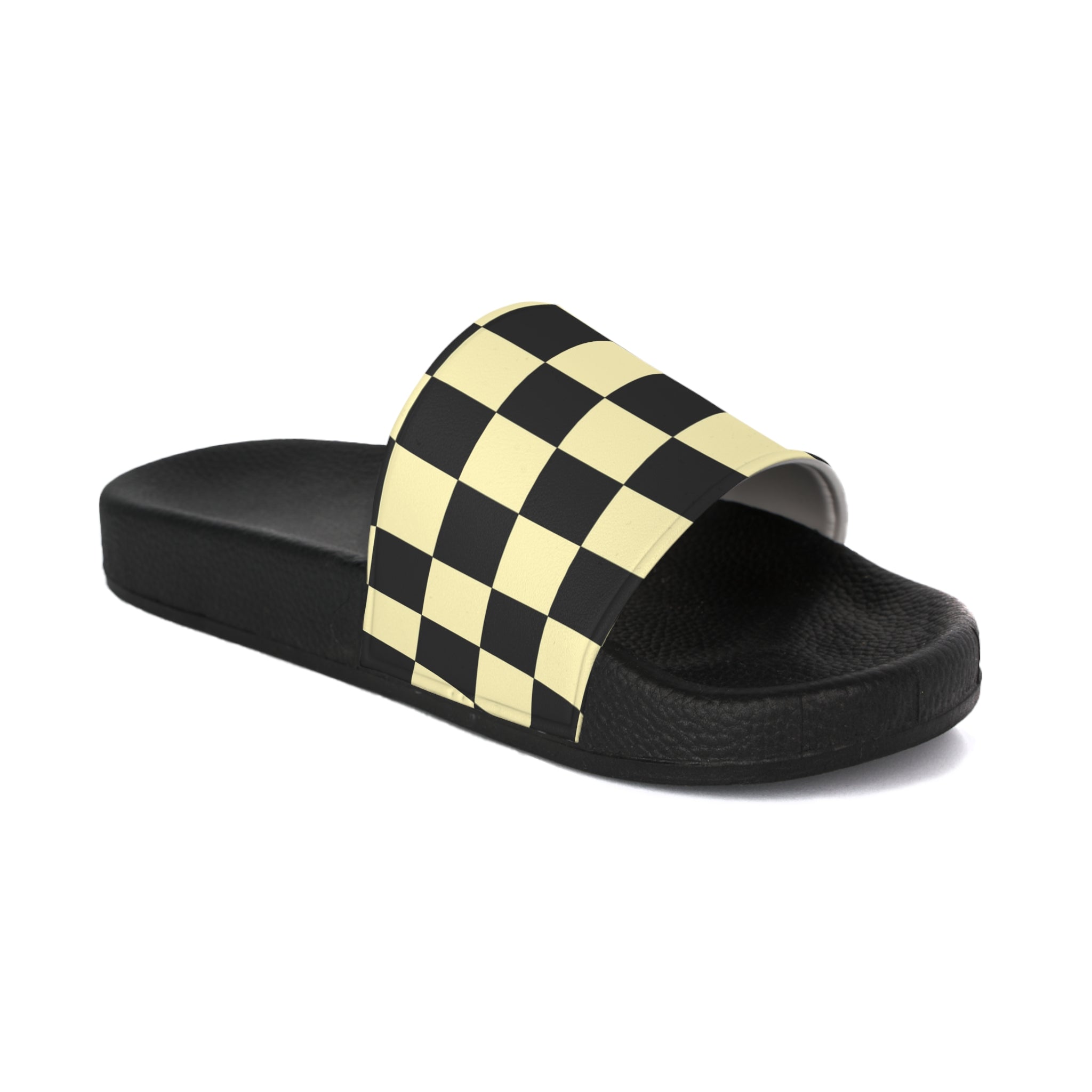 Short  Punchy Checkerboard Black and Yellow Women's Slide Sandals, Artsulli - Art is Long, Life is Short, Shoes, Color, Black sole, Size, US 5, , , 26097405319836652626