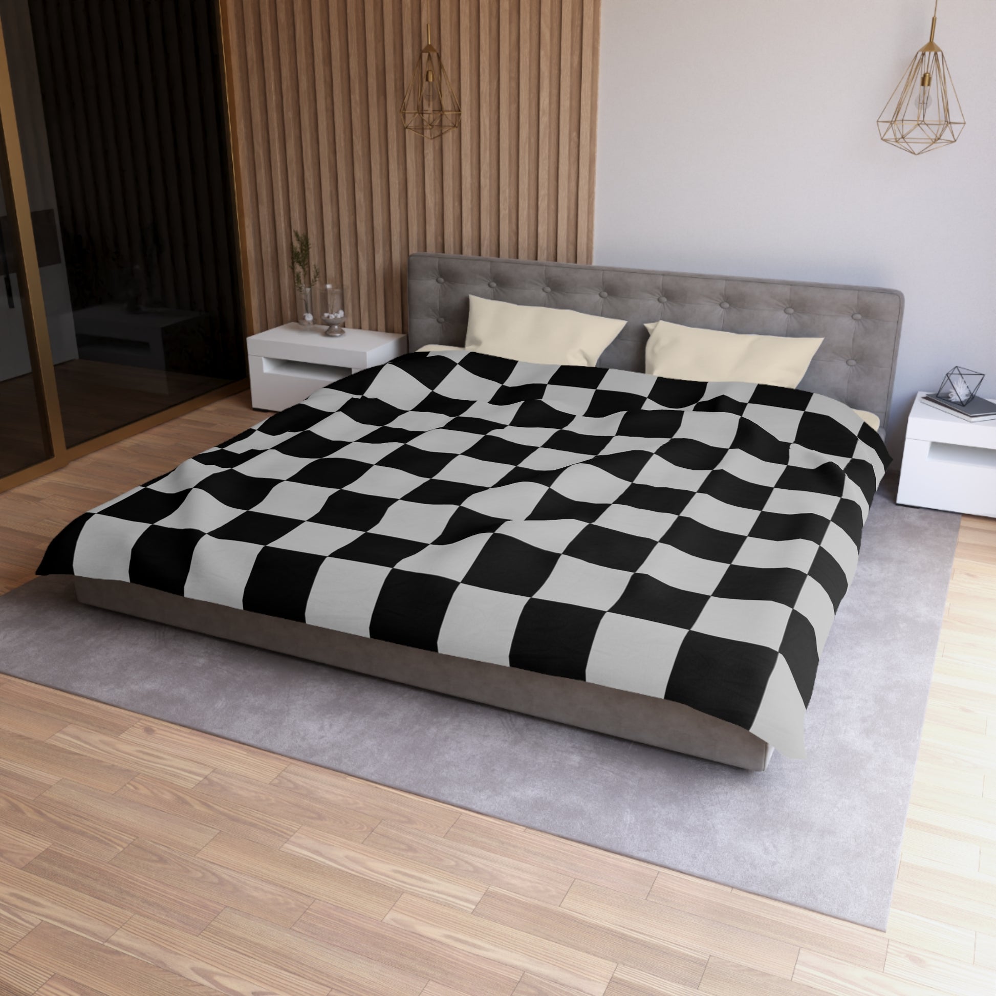 Checkerboard Dada Black and Light Gray Microfiber Duvet Cover, Artsulli - Art is Long, Life is Short, Home Decor, , , , , , , 