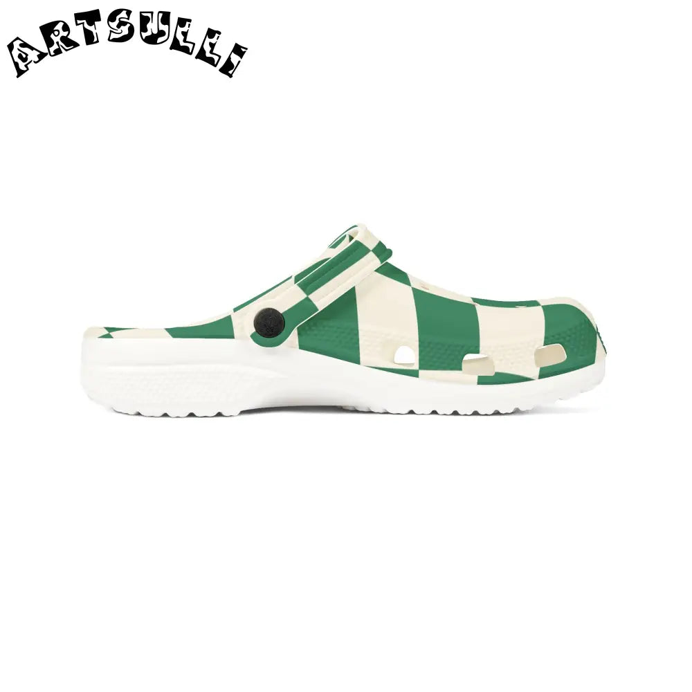 JAKKOUTTHEBXX Checkerboard Dark Green EVA Foam Rubber Shoes (AOP)
