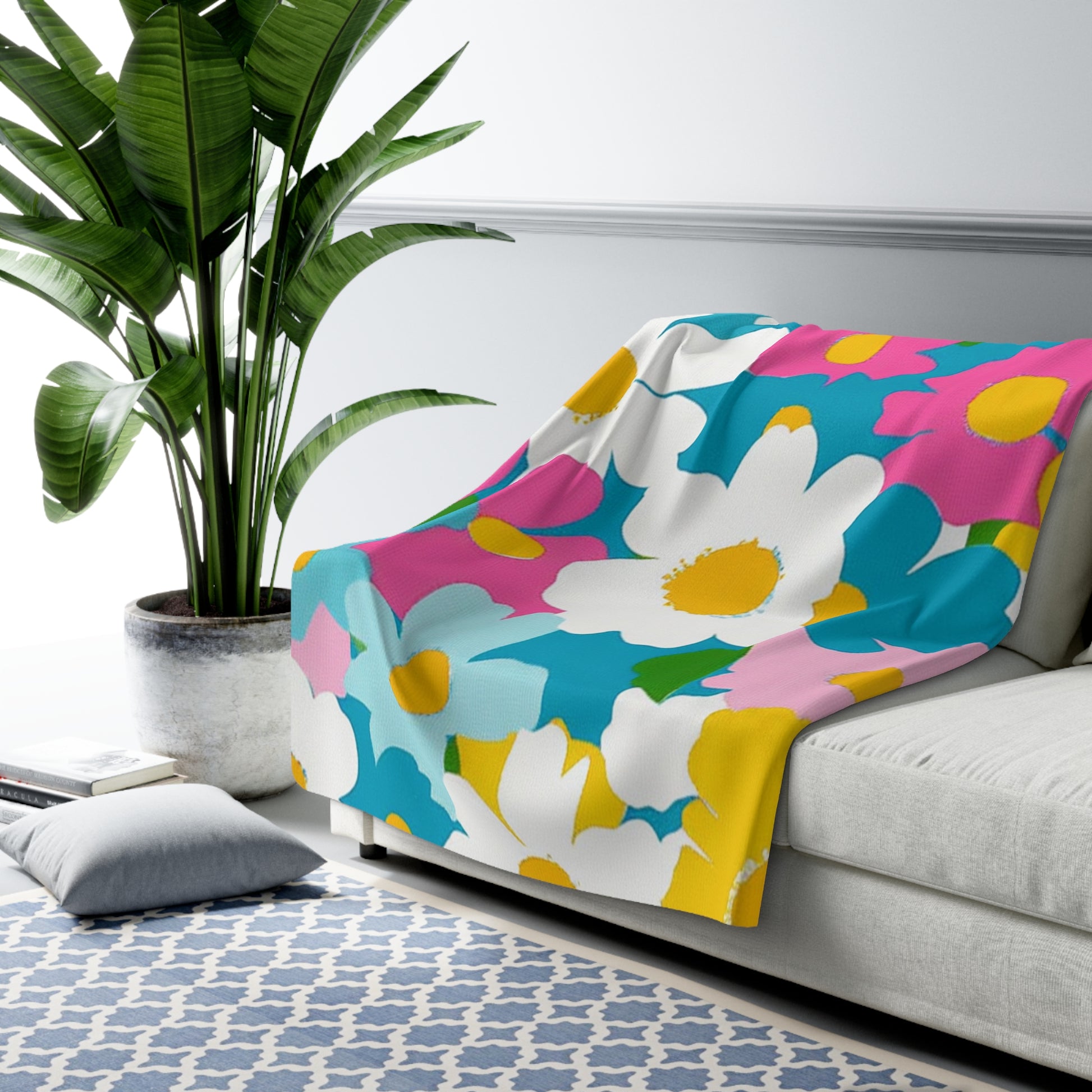 Flowers Multi-Color Sherpa Fleece Blanket, Artsulli - Art is Long, Life is Short, Home Decor, , , , , , , 
