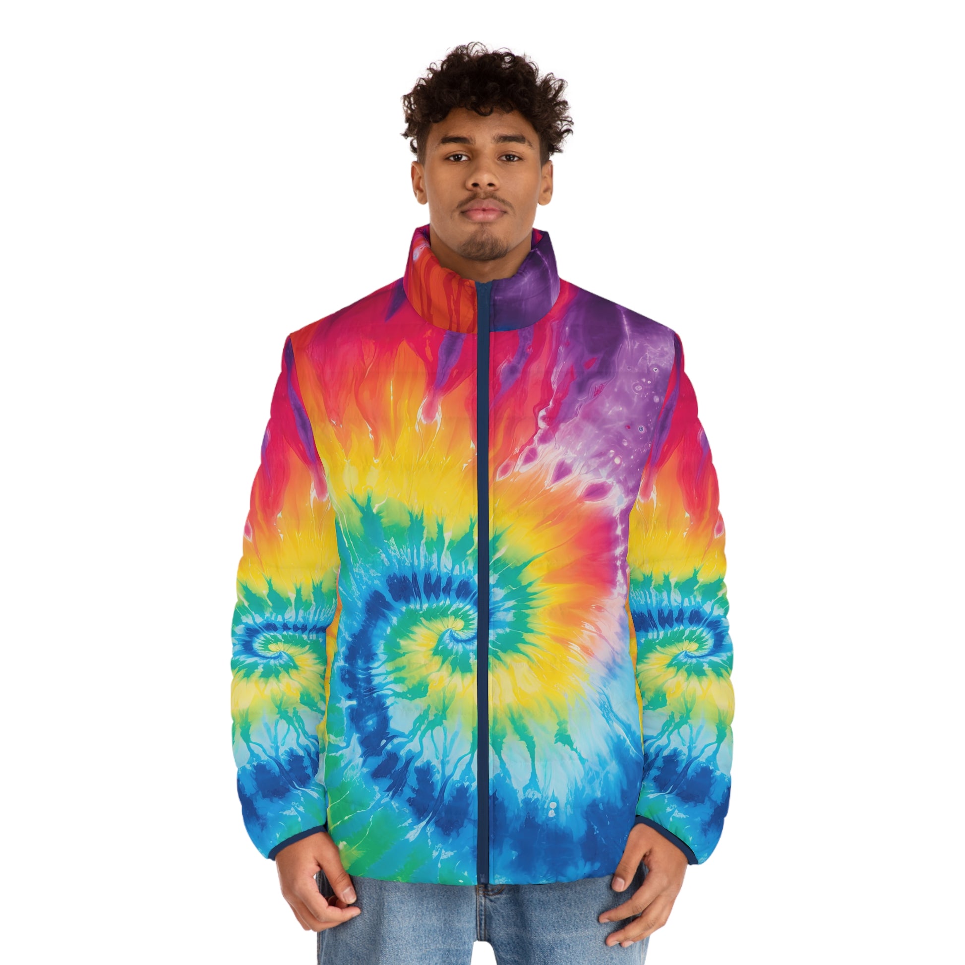 Tie Dye Men's Puffer Jacket (AOP), Artsulli - Art is Long, Life is Short, All Over Prints, , , , , , , 