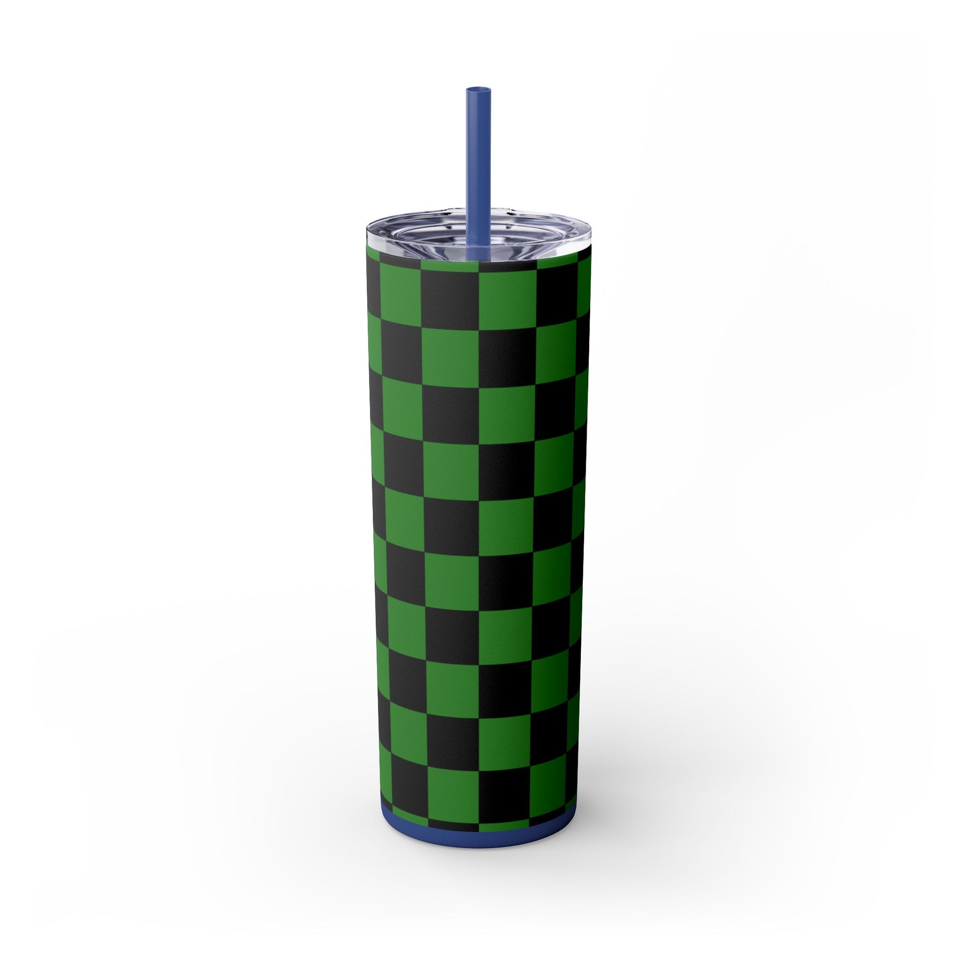 Checkerboard Green and Black Skinny Tumbler with Straw, 20oz, Artsulli - Art is Long, Life is Short, Mug, , , , , , , 