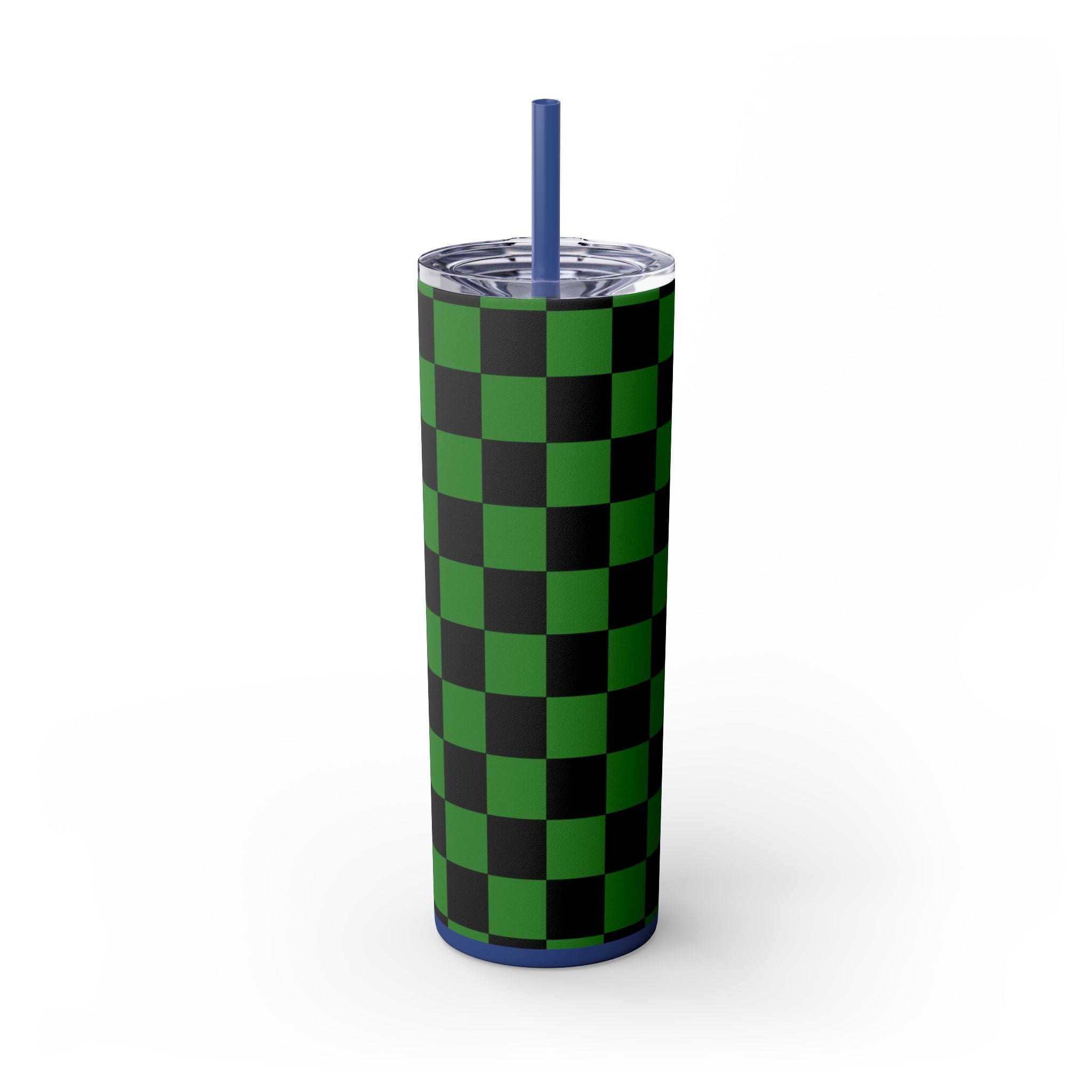 Checkerboard Green and Black Skinny Tumbler with Straw, 20oz, Artsulli - Art is Long, Life is Short, Mug, , , , , , , 
