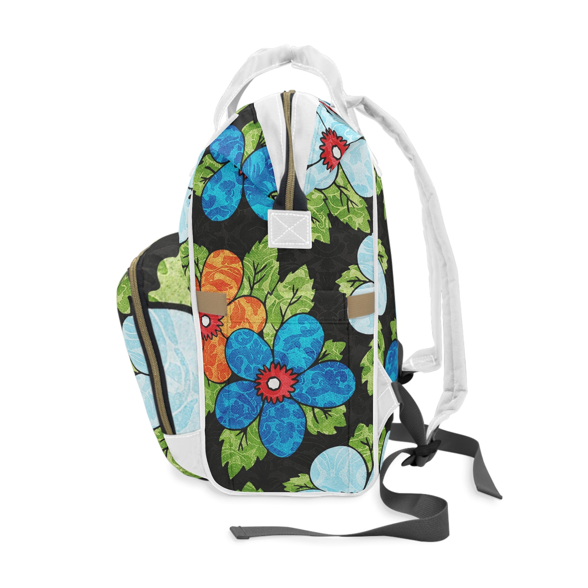 Groovy Black Floral Kl Multifunctional Diaper Backpack, Artsulli - Art is Long, Life is Short, Bags, , , , , , , 