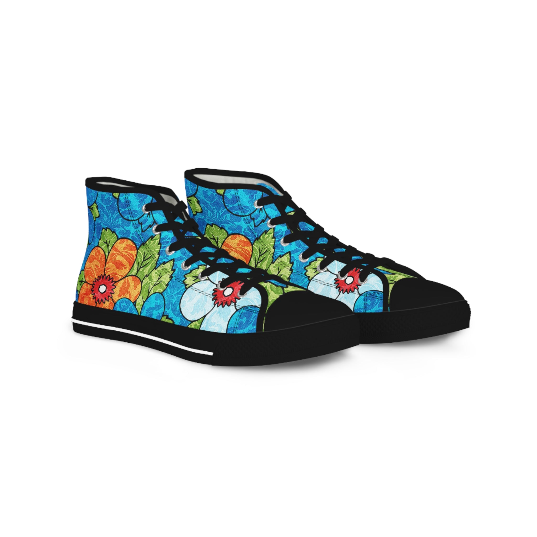 Blue Orange Groovy II Men's High Top Sneakers, Artsulli - Art is Long, Life is Short, Shoes, Size, US 5, Color, Black sole, , , 31625231111541332232