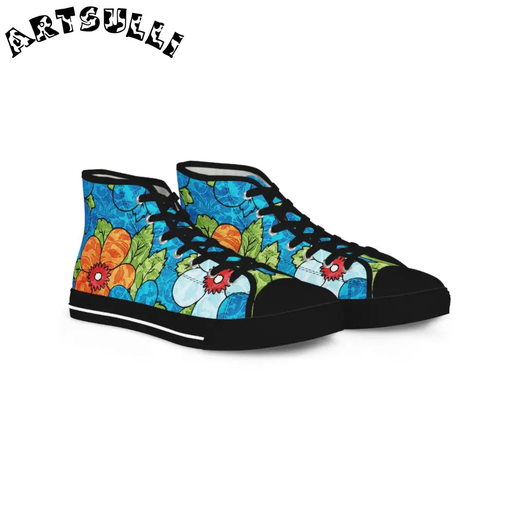 Blue Orange Groovy II Men's High Top Sneakers, Artsulli - Art is Long, Life is Short, Shoes, Size, US 5, Color, Black sole, , , 31625231111541332232