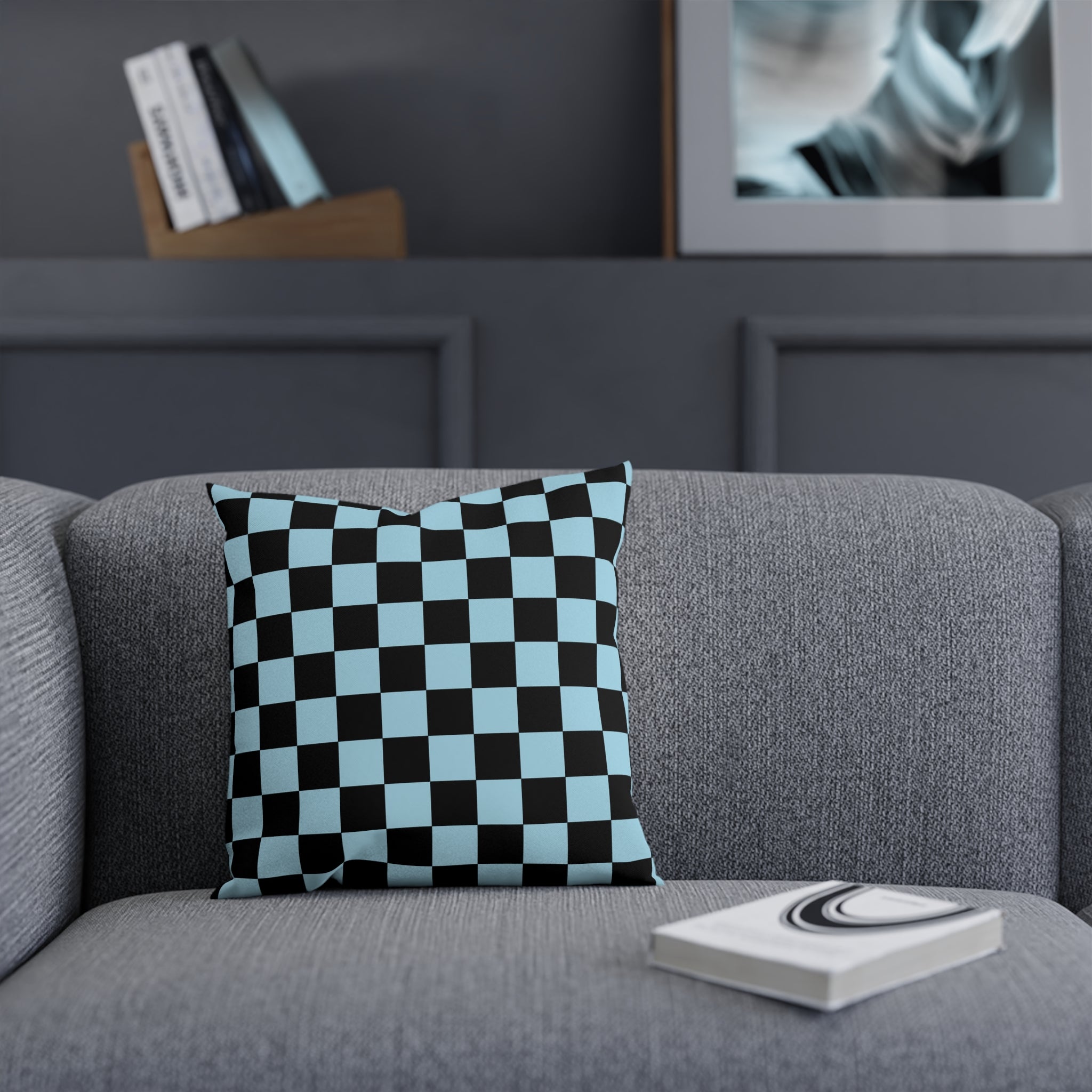 Checkerboard Black and Blue Cushion, Artsulli - Art is Long, Life is Short, Home Decor, , , , , , , 