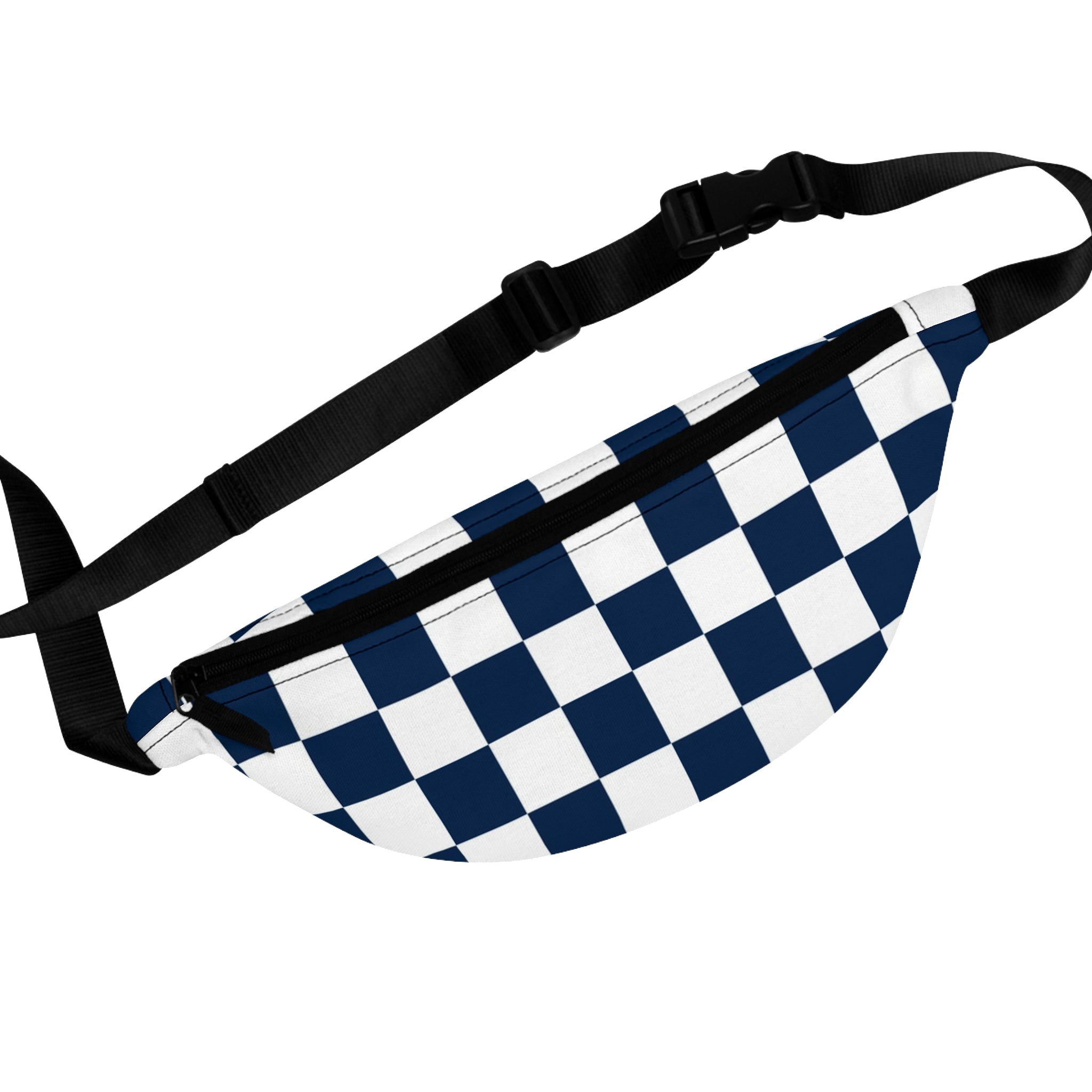 Checkerboard White and Navy Blue Fanny Pack, Artsulli - Art is Long, Life is Short, Bags, Size, One size, , , , , 96680758866753653412