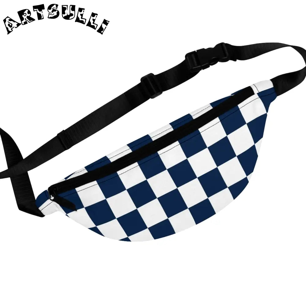 JAKKOUTTHEBXX Checkerboard White and Navy Blue Fanny Pack
