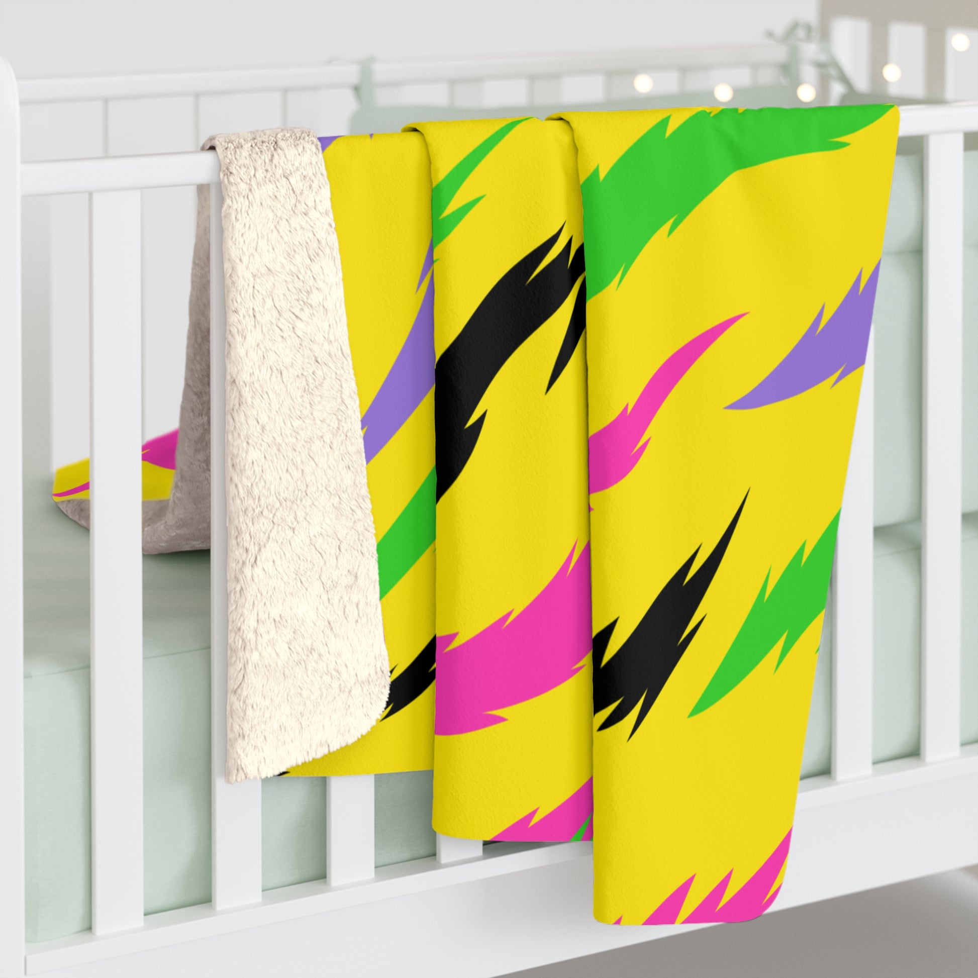 Retro Psychedelic Tiger Stripes Yellow Sherpa Fleece Blanket, Artsulli - Art is Long, Life is Short, Home Decor, , , , , , , 