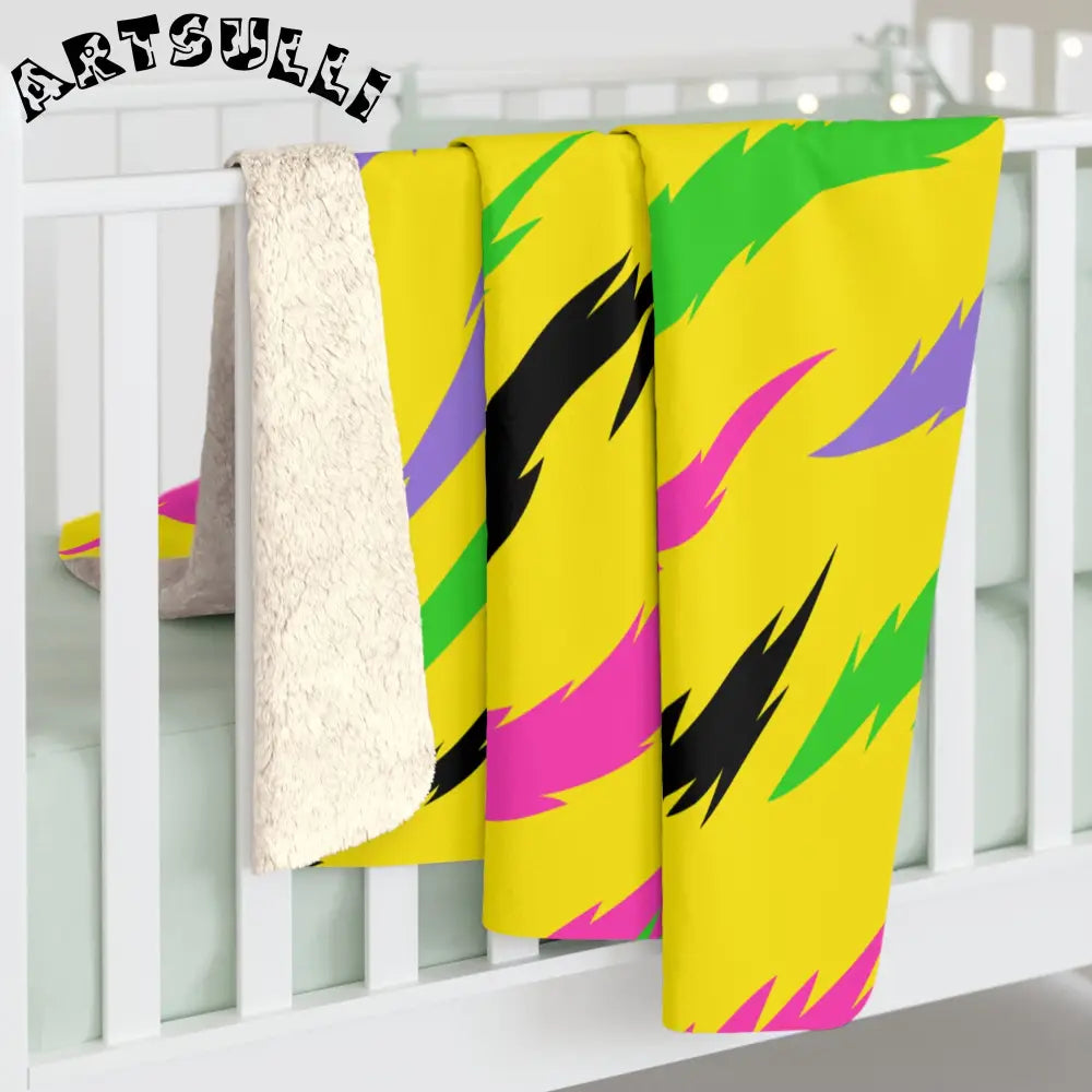 JAKKOUTTHEBXX Retro Psychedelic Tiger Stripes Yellow Sherpa Fleece