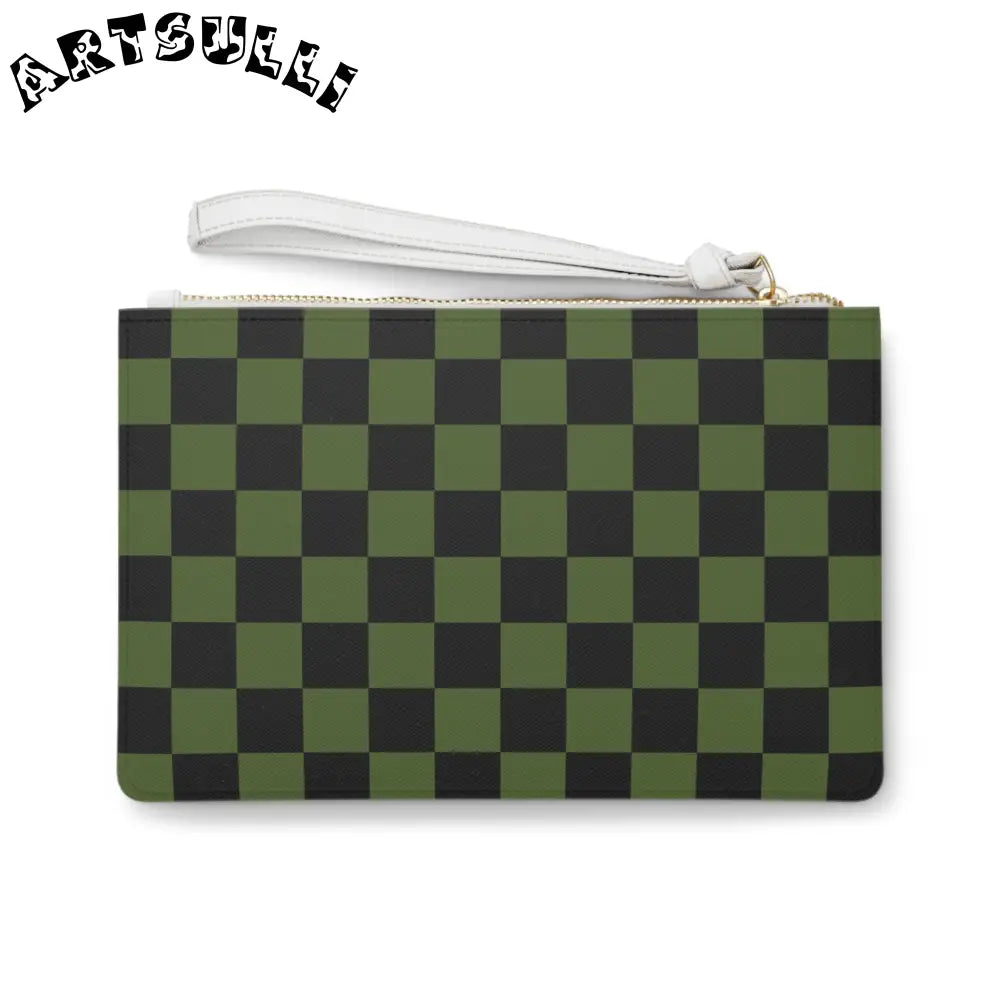 JAKKOUTTHEBXX Checkerboard Olive Green and Black Clutch Bag
