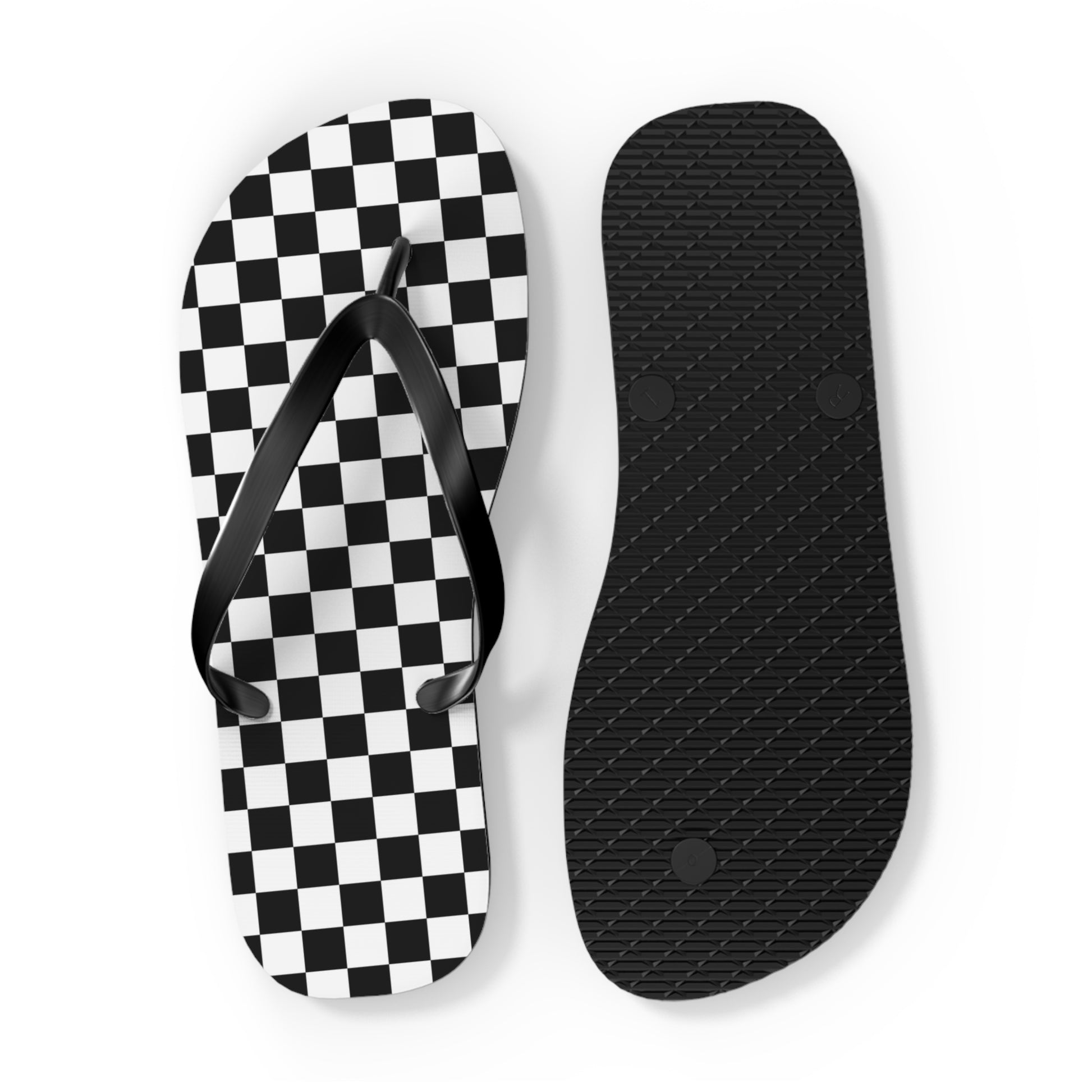 Checkerboard White and Black Flip Flops, Artsulli - Art is Long, Life is Short, Shoes, , , , , , , 