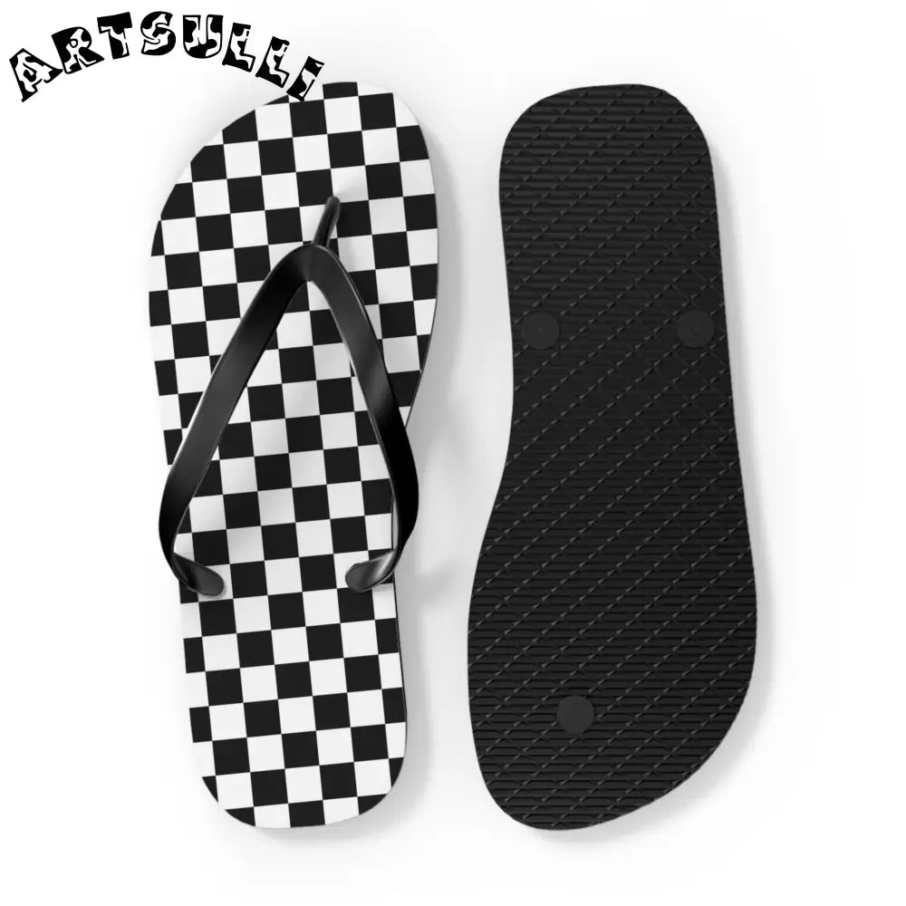 JAKKOUTTHEBXX Checkerboard White and Black Flip Flops JAKKOUTTHEBXX