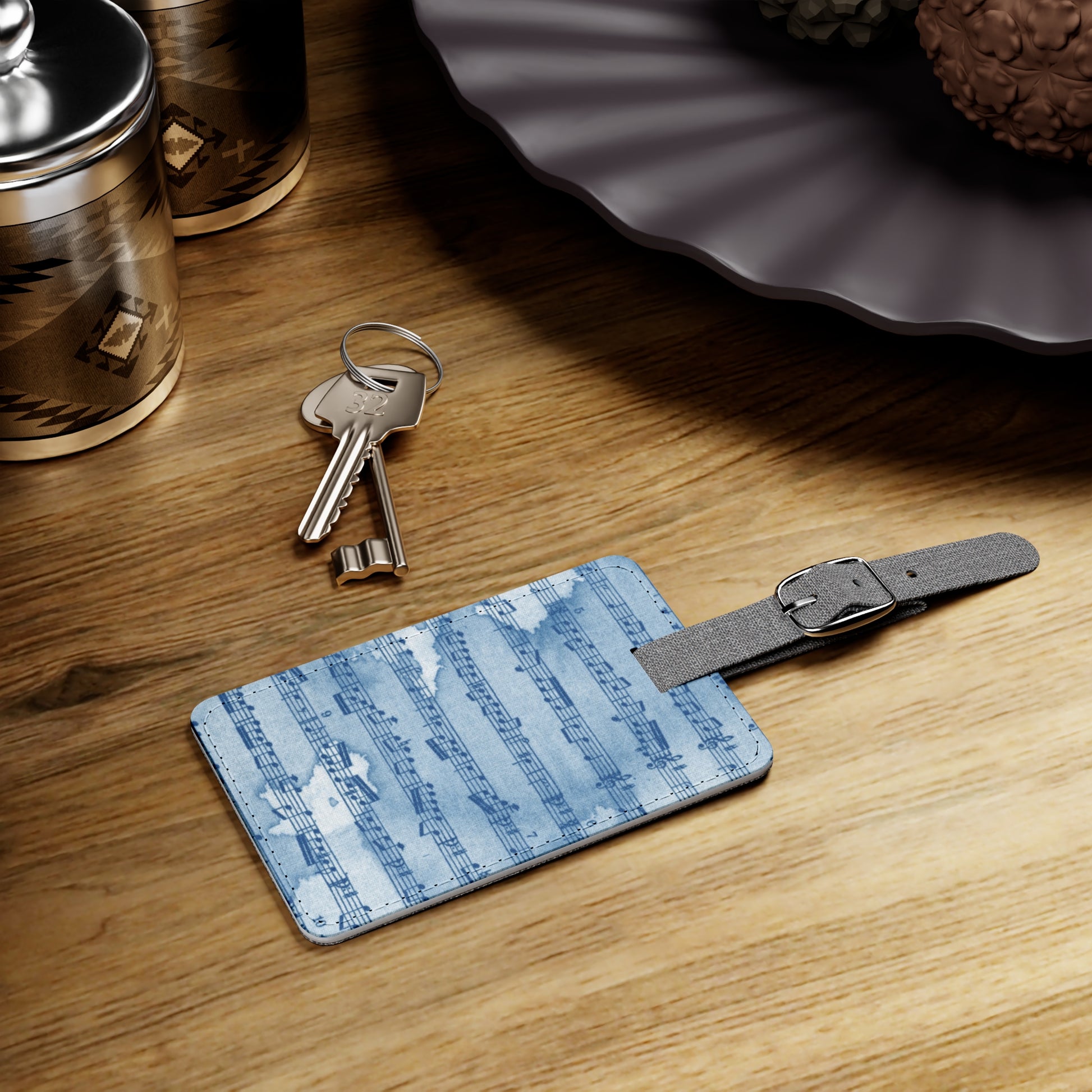 Drip Spill Type Beat Sheet Music Blue Saffiano Polyester Luggage Tag, Rectangle, Artsulli - Art is Long, Life is Short, Accessories, , , , , , , 
