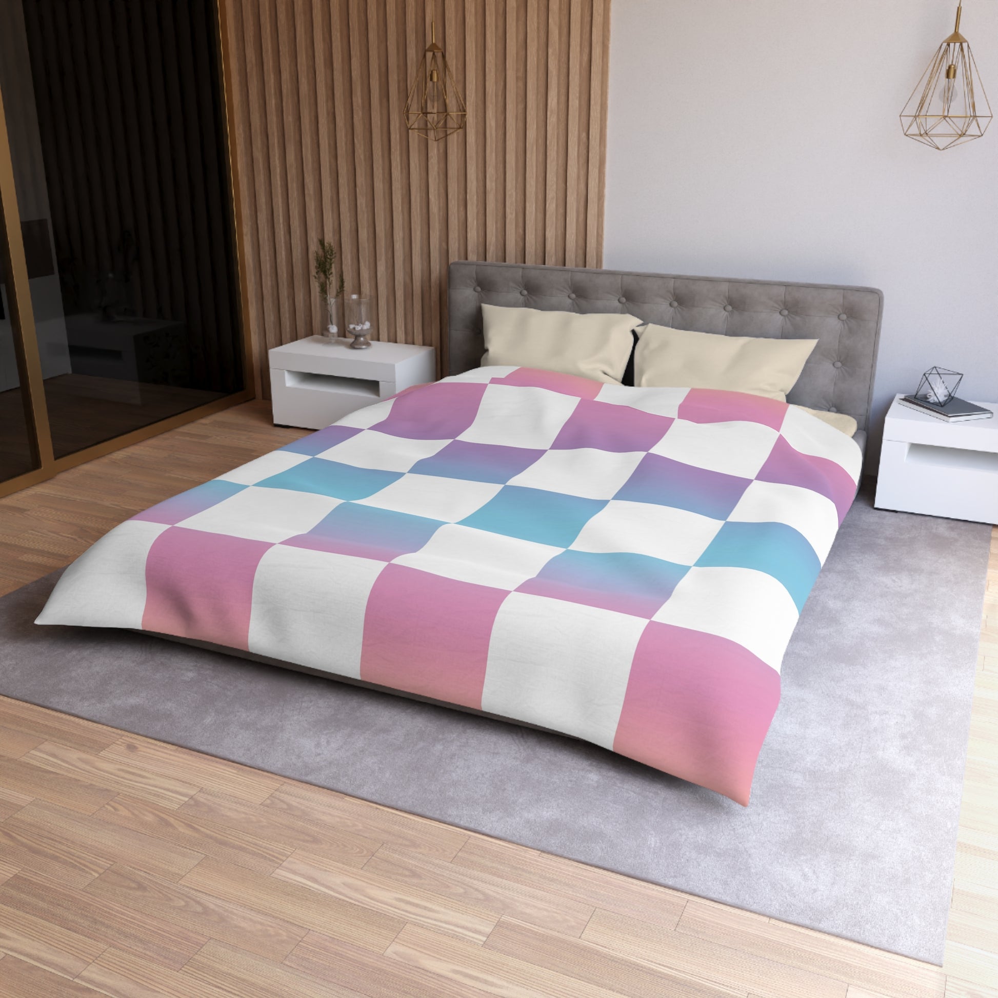 Vaporwave Check Microfiber Duvet Cover, Artsulli - Art is Long, Life is Short, Home Decor, , , , , , , 
