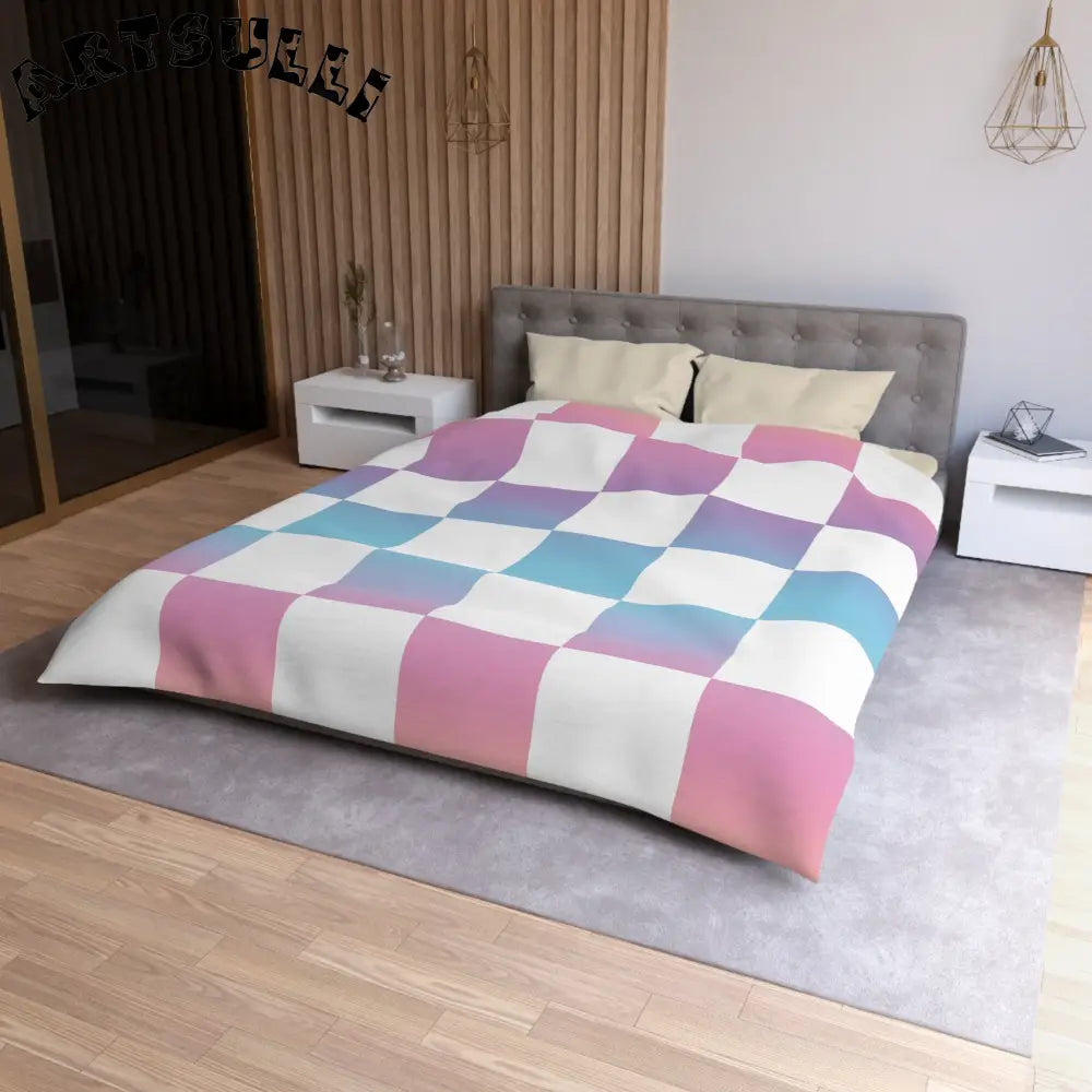JAKKOUTTHEBXX Vaporwave Check Microfiber Duvet Cover JAKKOUTTHEBXX