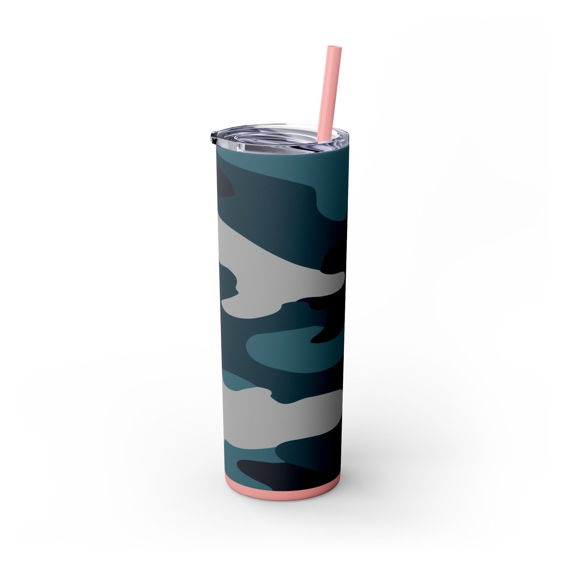 Blue Camouflage Skinny Tumbler with Straw, 20oz, Artsulli - Art is Long, Life is Short, Mug, , , , , , , 