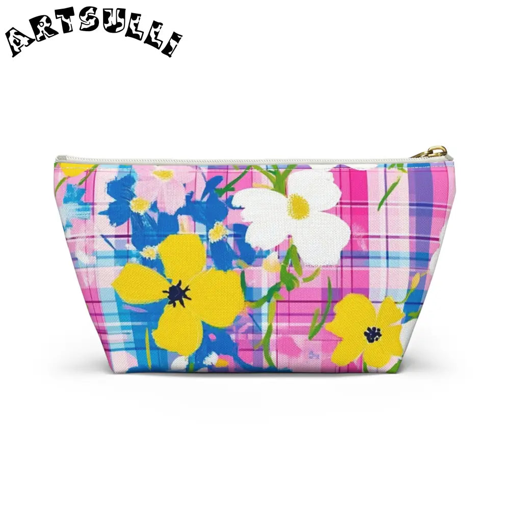 JAKKOUTTHEBXX Plaid Garden Pink and Purple Accessory Pouch w