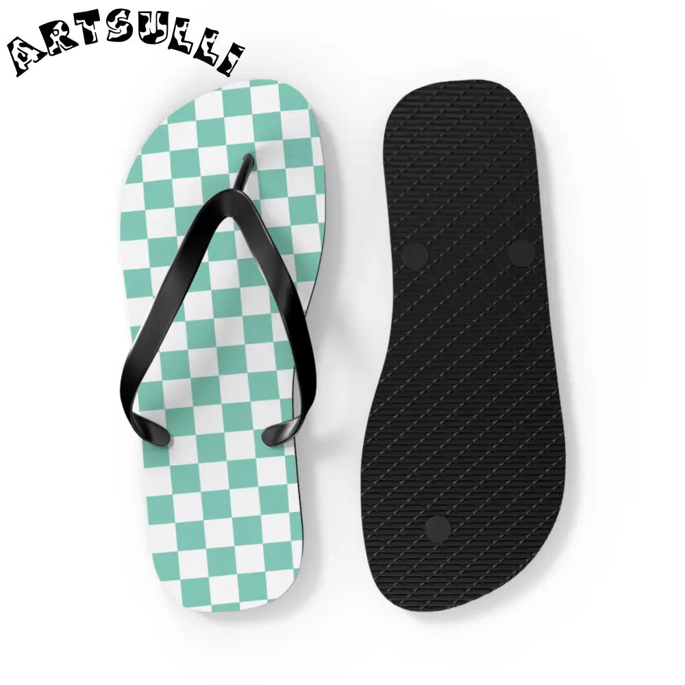 JAKKOUTTHEBXX Checkerboard Light Green Flip Flops JAKKOUTTHEBXX