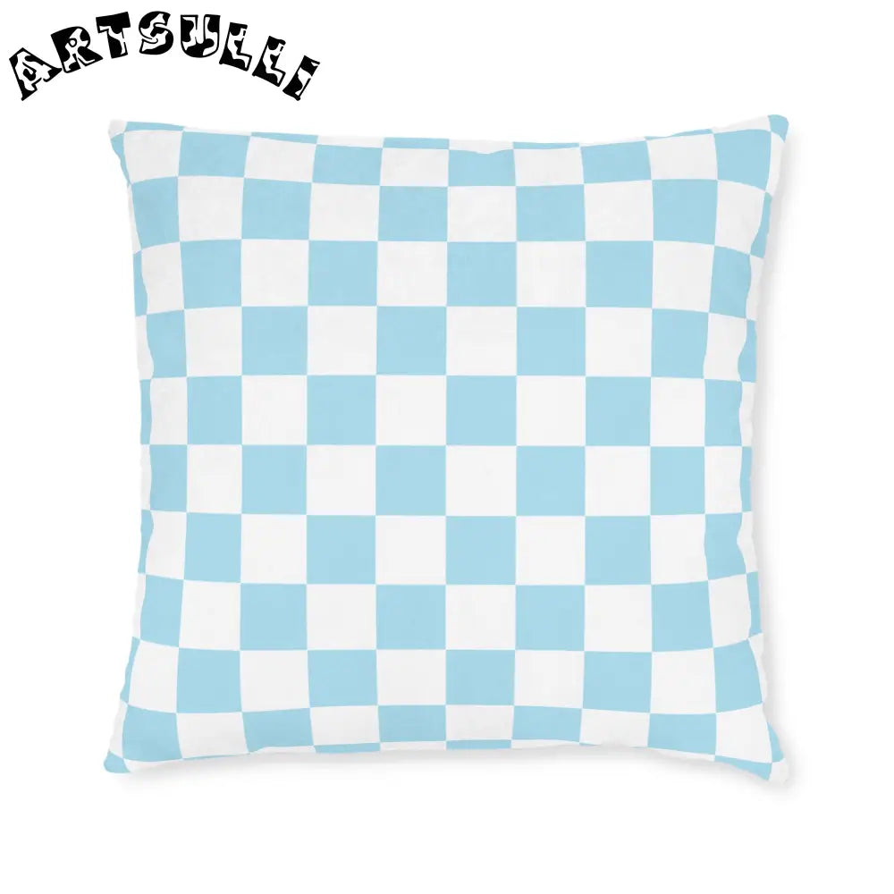 JAKKOUTTHEBXX Checkerboard Sky Blue Square Pillow JAKKOUTTHEBXX