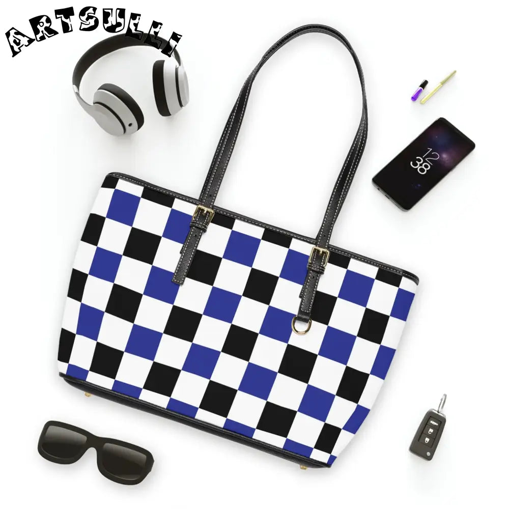JAKKOUTTHEBXX Checkerboard Blue White and Black PU Leather Shoulder