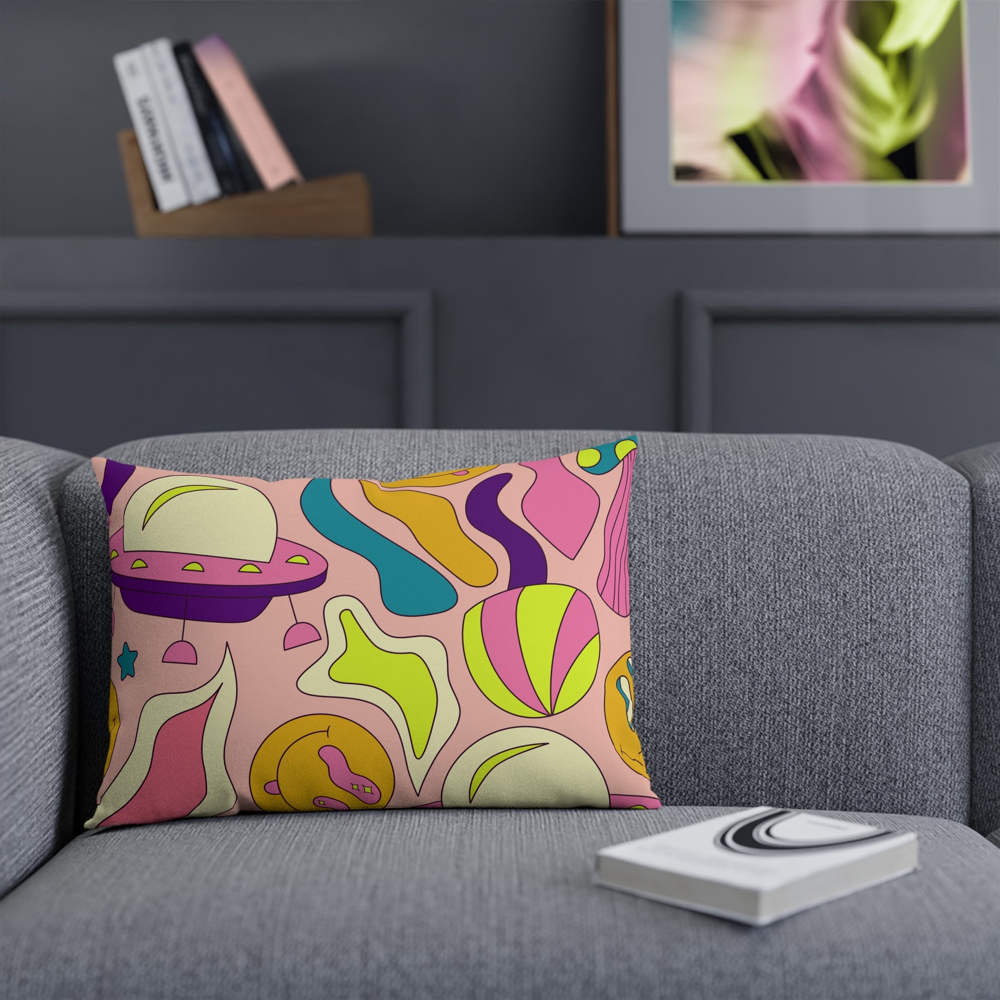 Trippy Spaceships Pink Cushion, Artsulli - Art is Long, Life is Short, Home Decor, , , , , , , 
