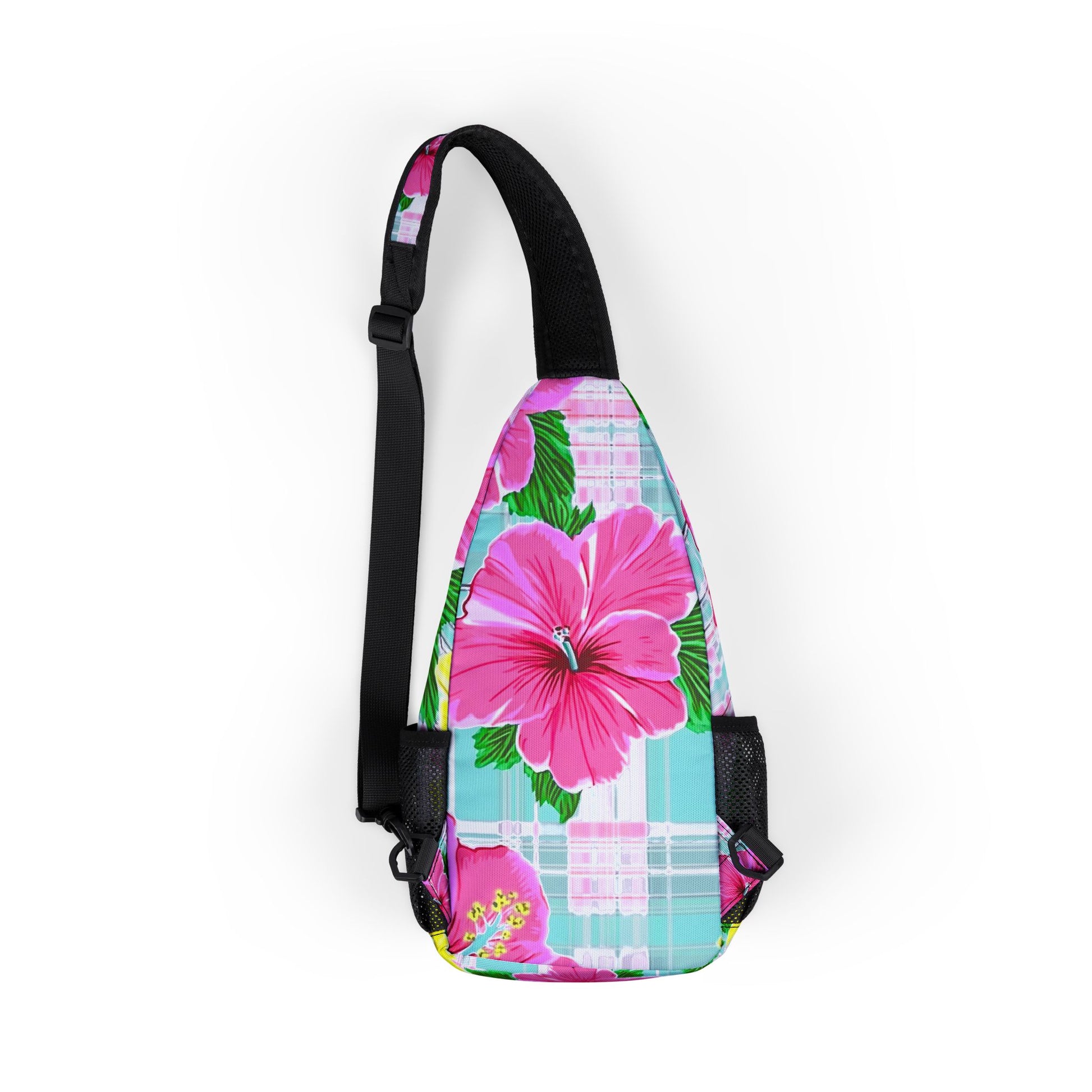 Plaid Hibiscus Chest Bag (AOP), Artsulli - Art is Long, Life is Short, Bags, , , , , , , 