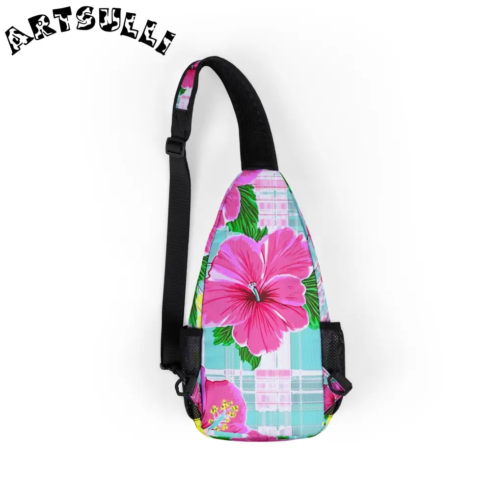 JAKKOUTTHEBXX Pink Hibiscus Floral Art Printed Chest Bag