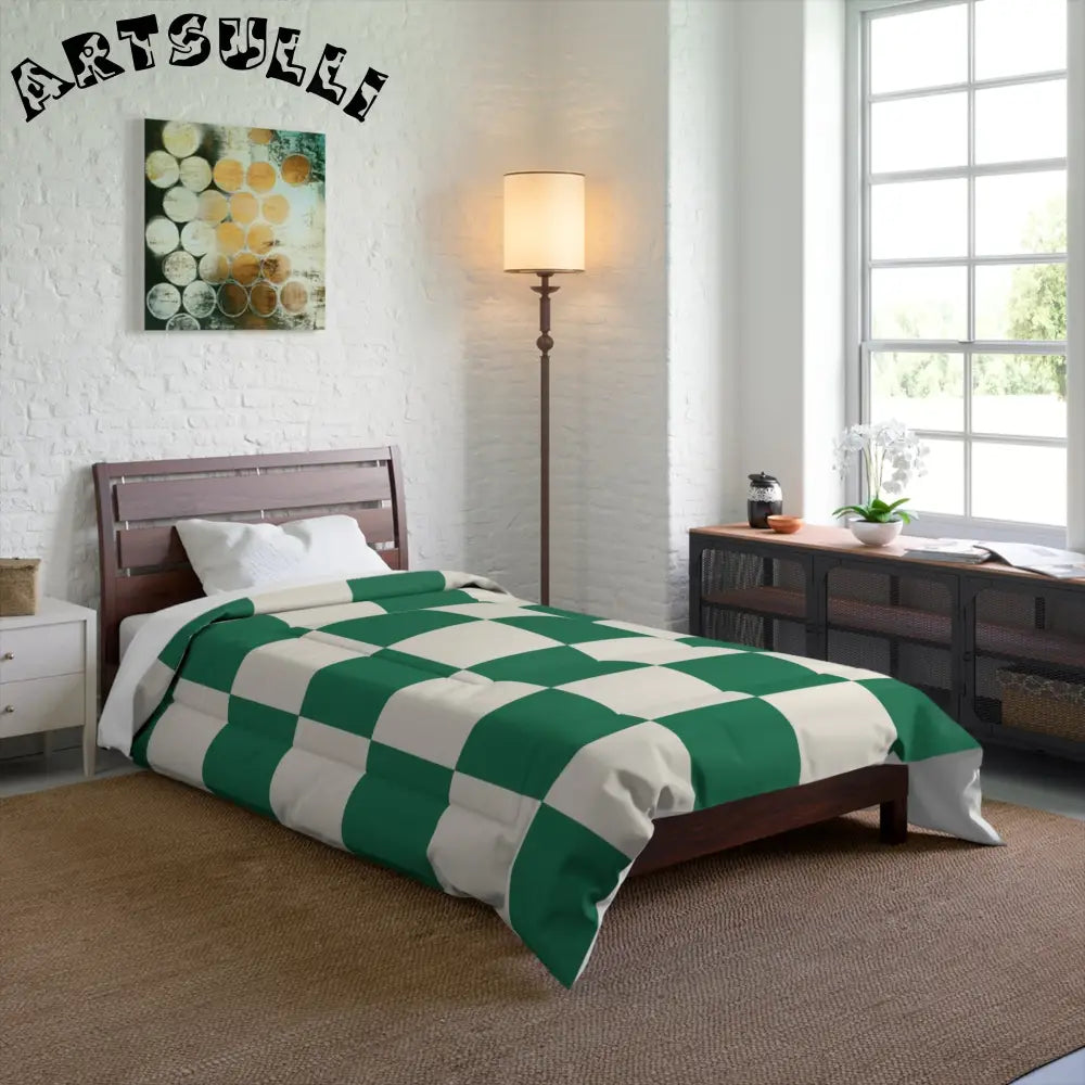 JAKKOUTTHEBXX Checkerboard Dark Green Comforter JAKKOUTTHEBXX