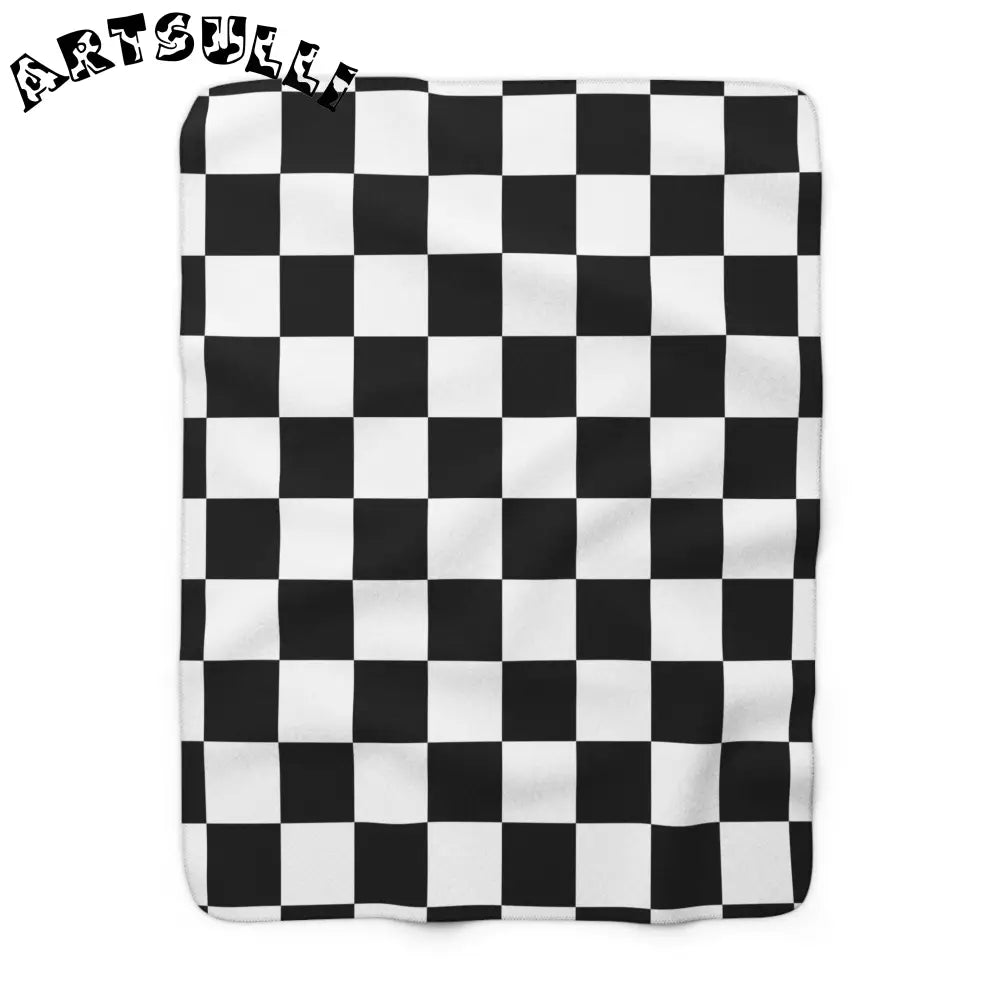 JAKKOUTTHEBXX Checkerboard Black and White Sherpa Fleece Blanket