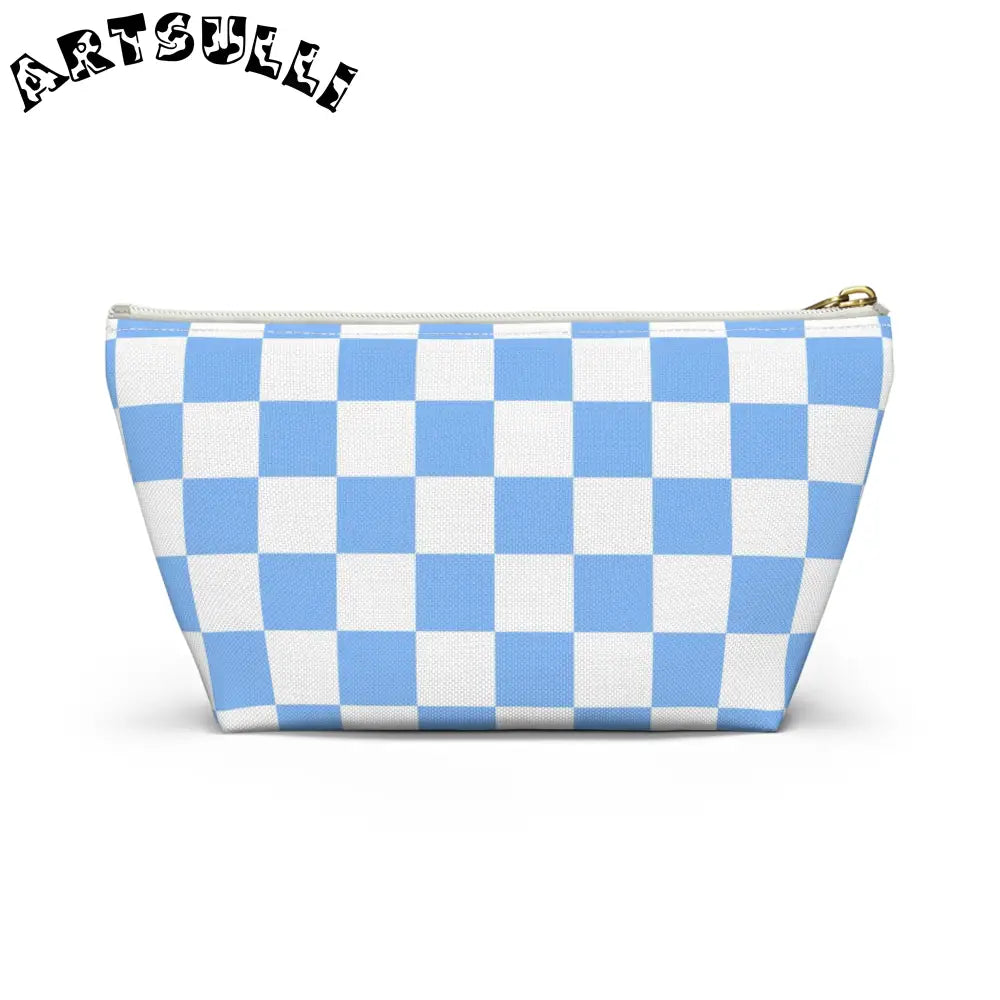 JAKKOUTTHEBXX Checkerboard White and Light Blue Accessory Pouch w