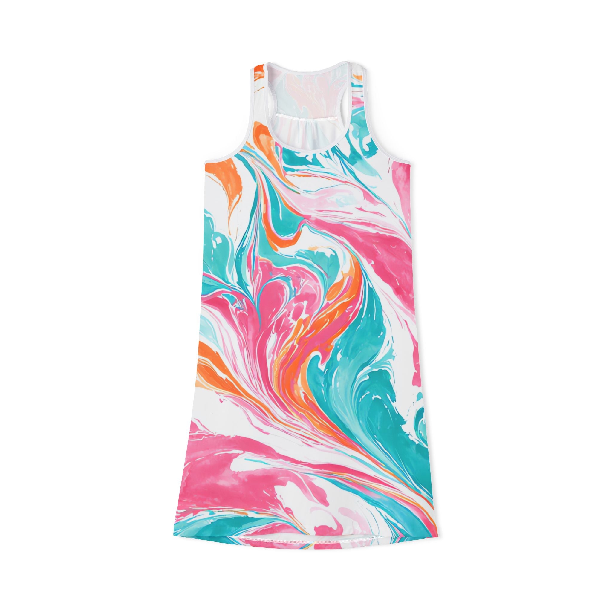 Liquid Pastel Spill Multi-Color Women's Racerback Dress (AOP), Artsulli - Art is Long, Life is Short, Tank Top, Size, XS, Color, White, , , 28101988372018023317