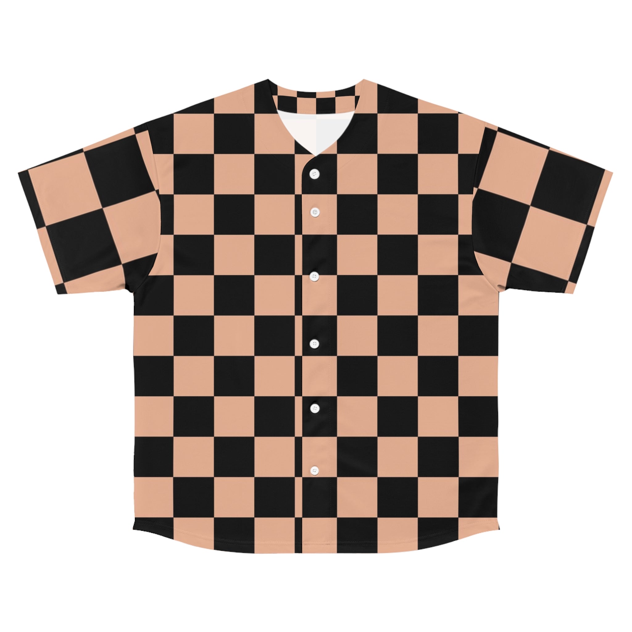 Checkerboard Soft Orange and Black Men's Baseball Jersey (AOP), Artsulli - Art is Long, Life is Short, All Over Prints, Size, S, Color, Seam thread color automatically matched to design, , , 23803288820554628132