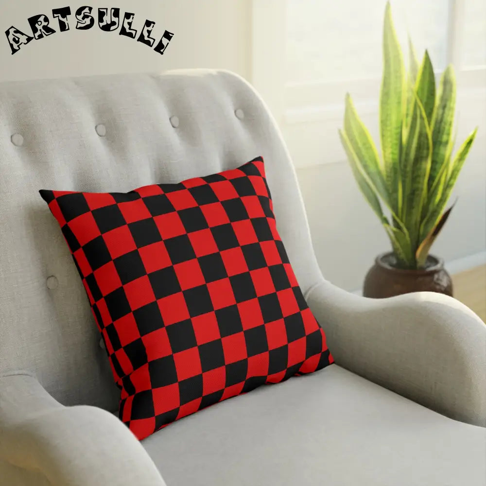JAKKOUTTHEBXX Checkerboard Red and Black Cushion JAKKOUTTHEBXX