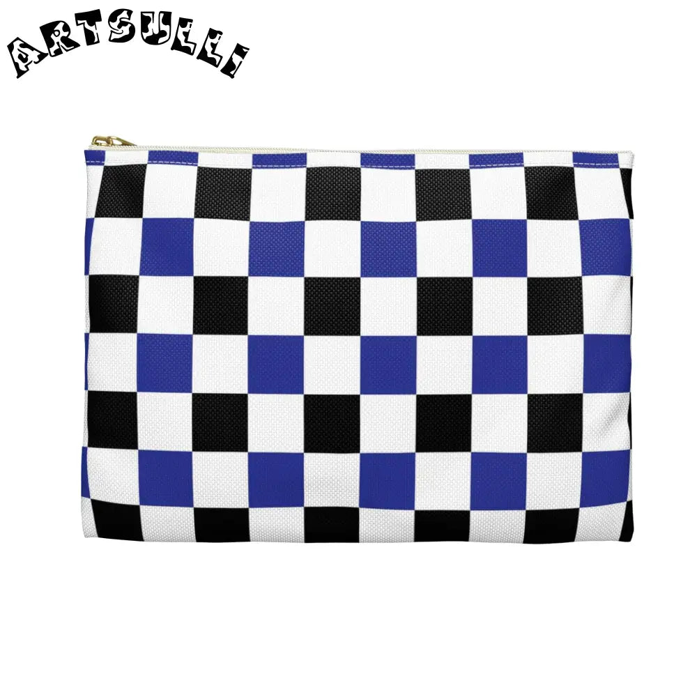 JAKKOUTTHEBXX Checkerboard Blue White and Black Accessory Pouch