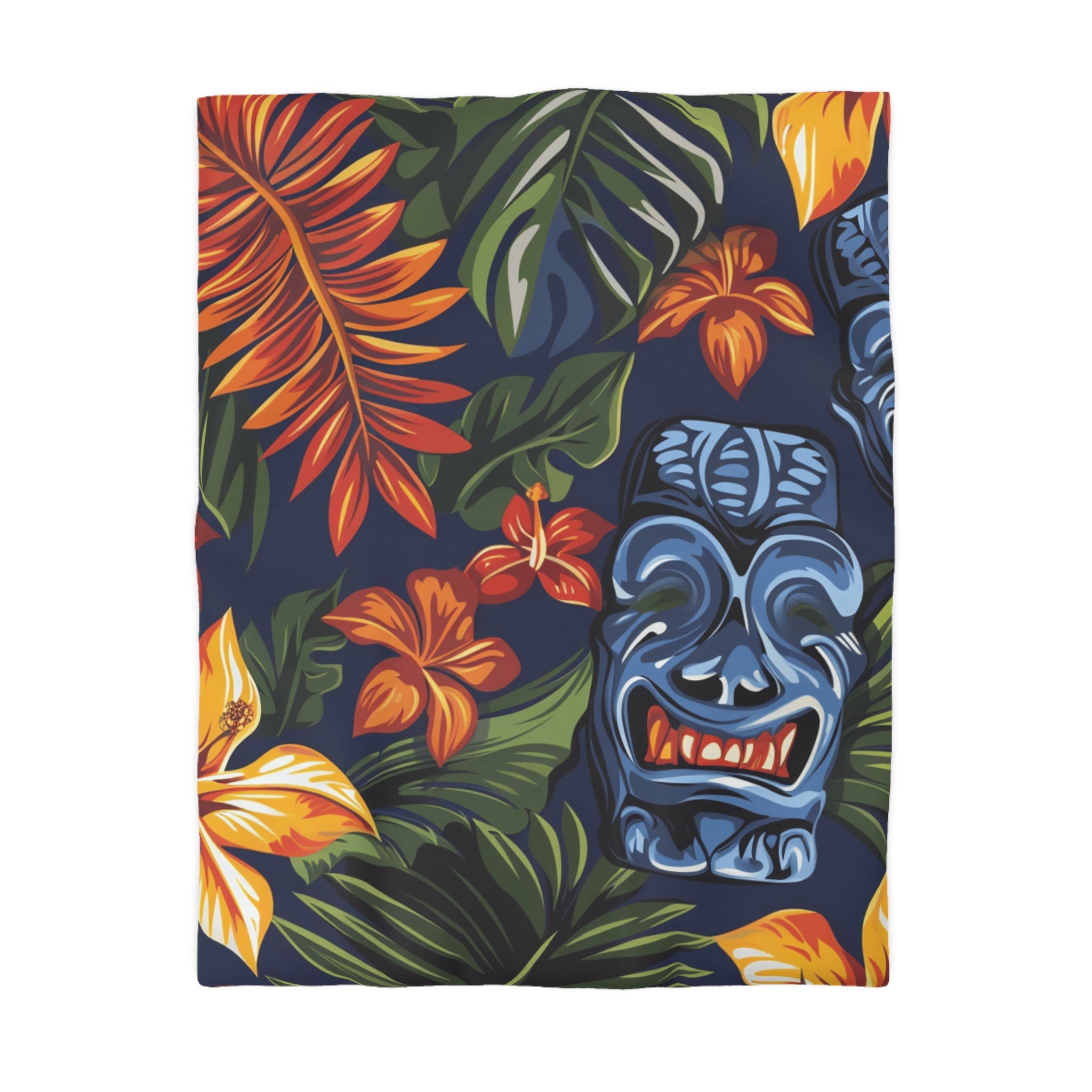 Tiki Bloom Navy Microfiber Duvet Cover, Artsulli - Art is Long, Life is Short, Home Decor, Size, Twin, Color, Cream, , , 17479281303823040433