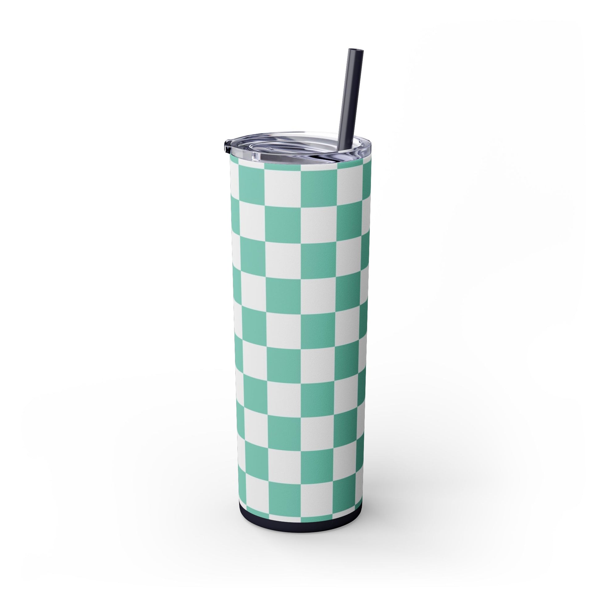 Checkerboard Light Green Skinny Tumbler with Straw, 20oz, Artsulli - Art is Long, Life is Short, Mug, , , , , , , 