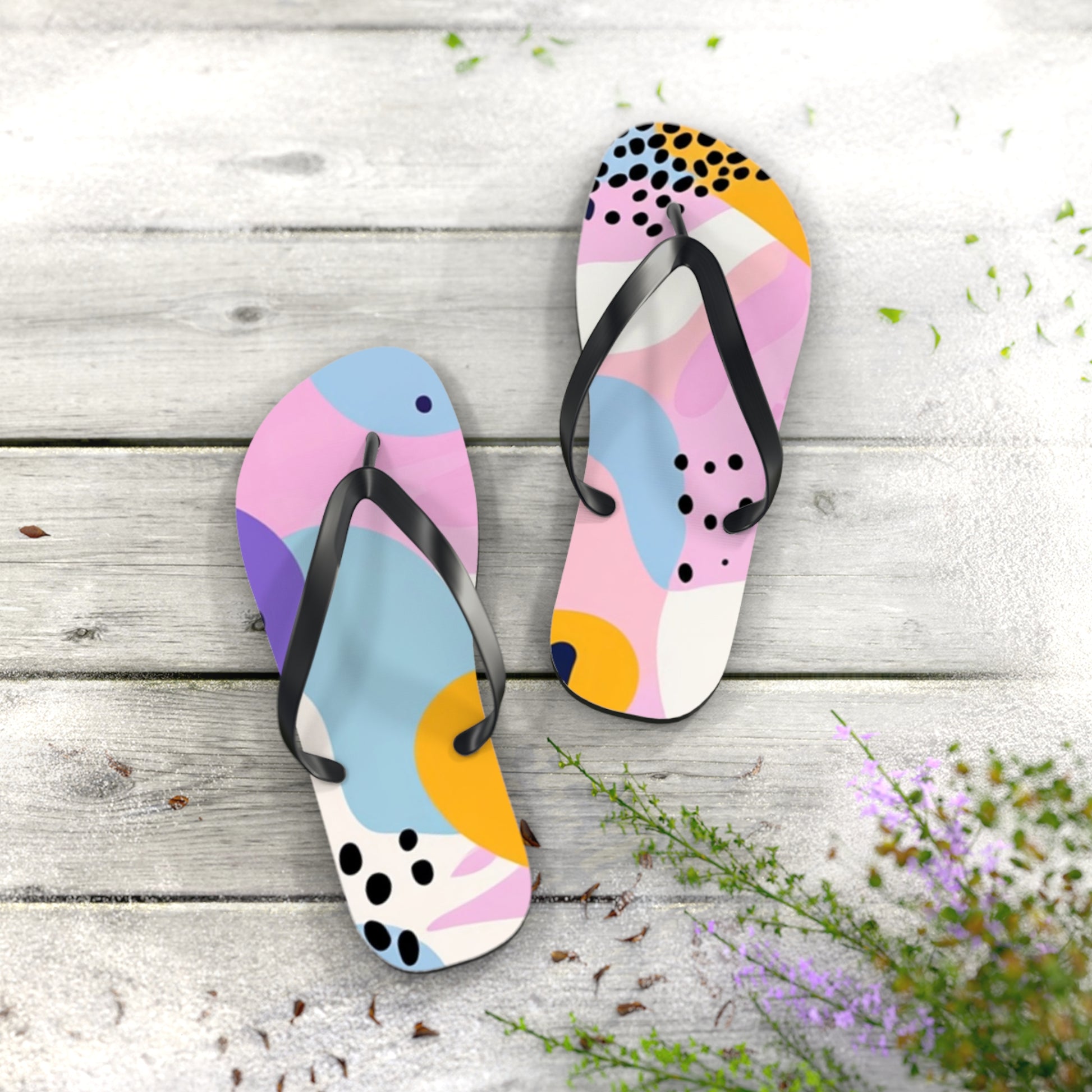Colorful Abstract Dots and Shapes Flip Flops, Artsulli - Art is Long, Life is Short, Shoes, , , , , , , 