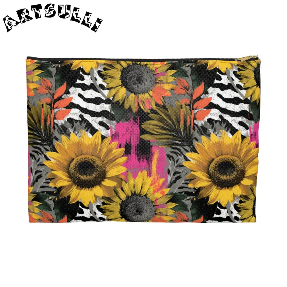 Zebra Stripes x Sunflowers Multi-Color Accessory Pouch, Artsulli - Art is Long, Life is Short, Bags, Size, Large, Color, Black zipper, , , 27187721471227818147